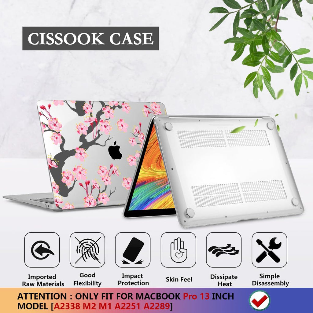 CISSOOK Hard Shell Case for MacBook Pro 13 inch A2338 A2289 A2251 2025-2020 Released, Cherry Floral Beauty Cover with Keyboard Cover and Screen Protector for MacBook Pro 13 M1 M2 - Cherry Blossoms