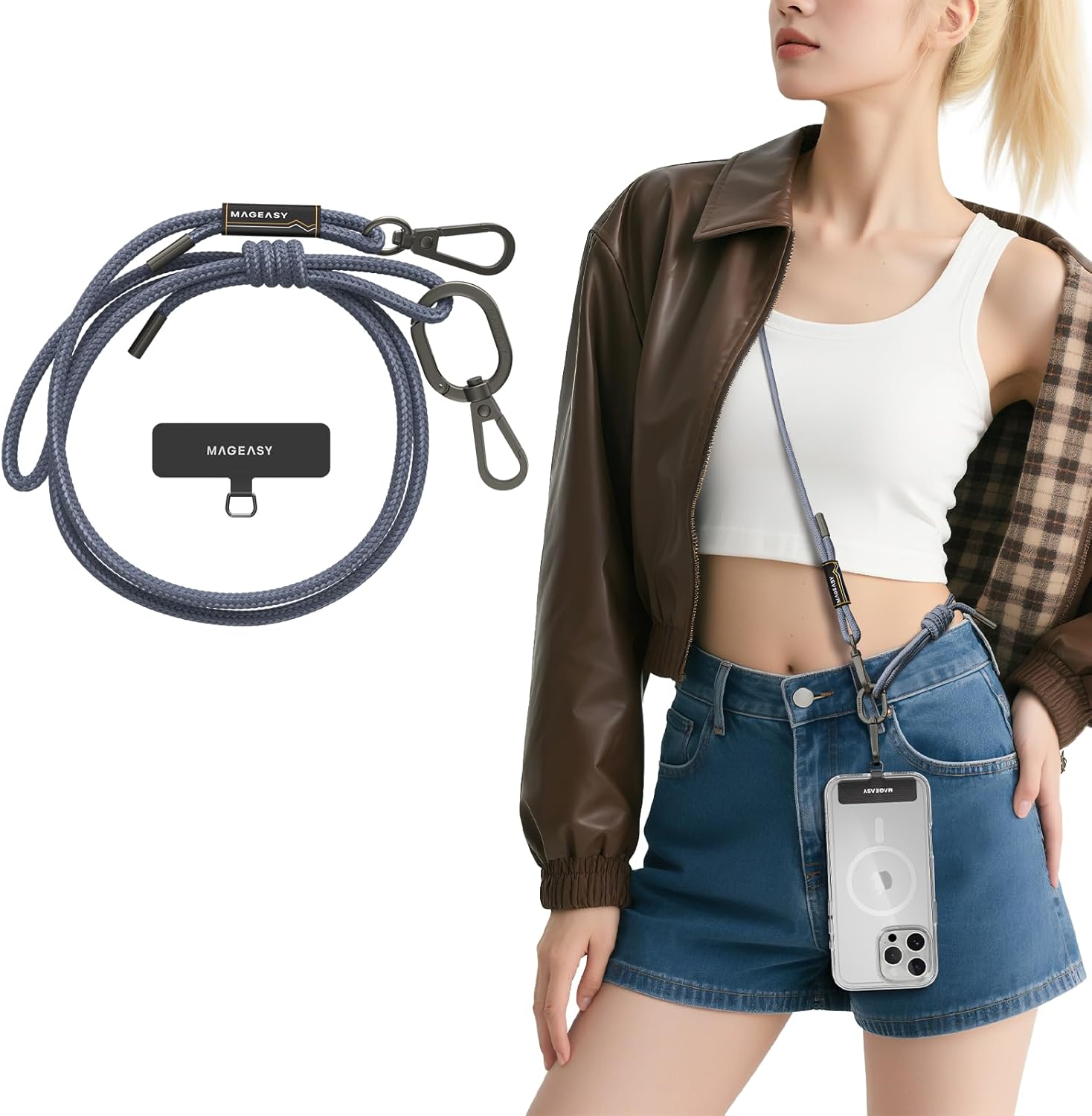 MAGEASY Universal Cell Phone Lanyard - Anti-Theft Rope Crossbody Phone Strap for iPhone 16 Pro Max & Most Smartphones, for Men & Women | 6mm Riverside Blue