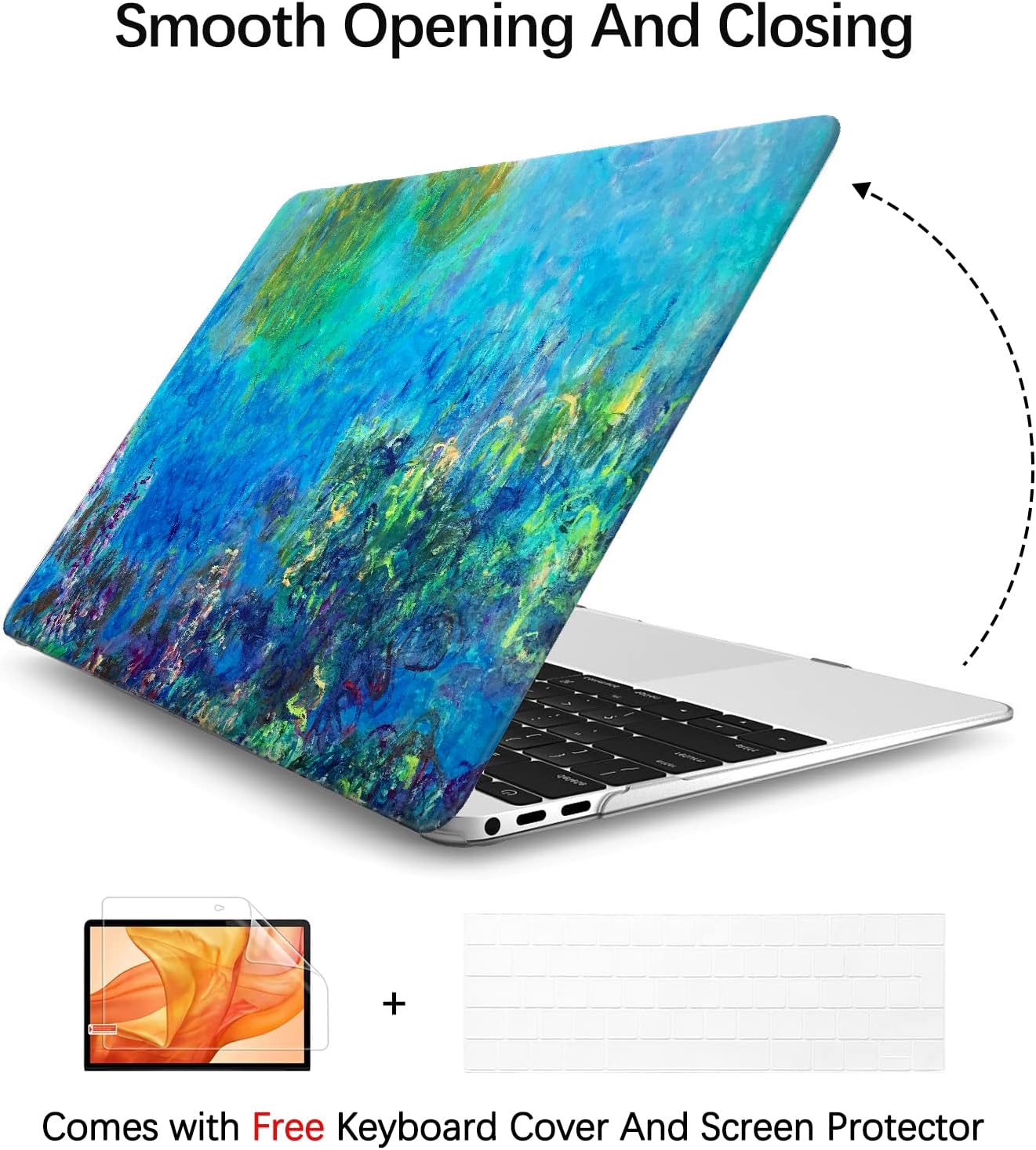 Berkin Arts for MacBook Pro 14 inch Cover A3401 A3185 A3112 A2992 A2918 A2779 A2442 with M4 M3 M2 M1 Chip(2021-2024 Release) Keyboard & Screen Cover Cloisonnism (Wisteria by Monet)