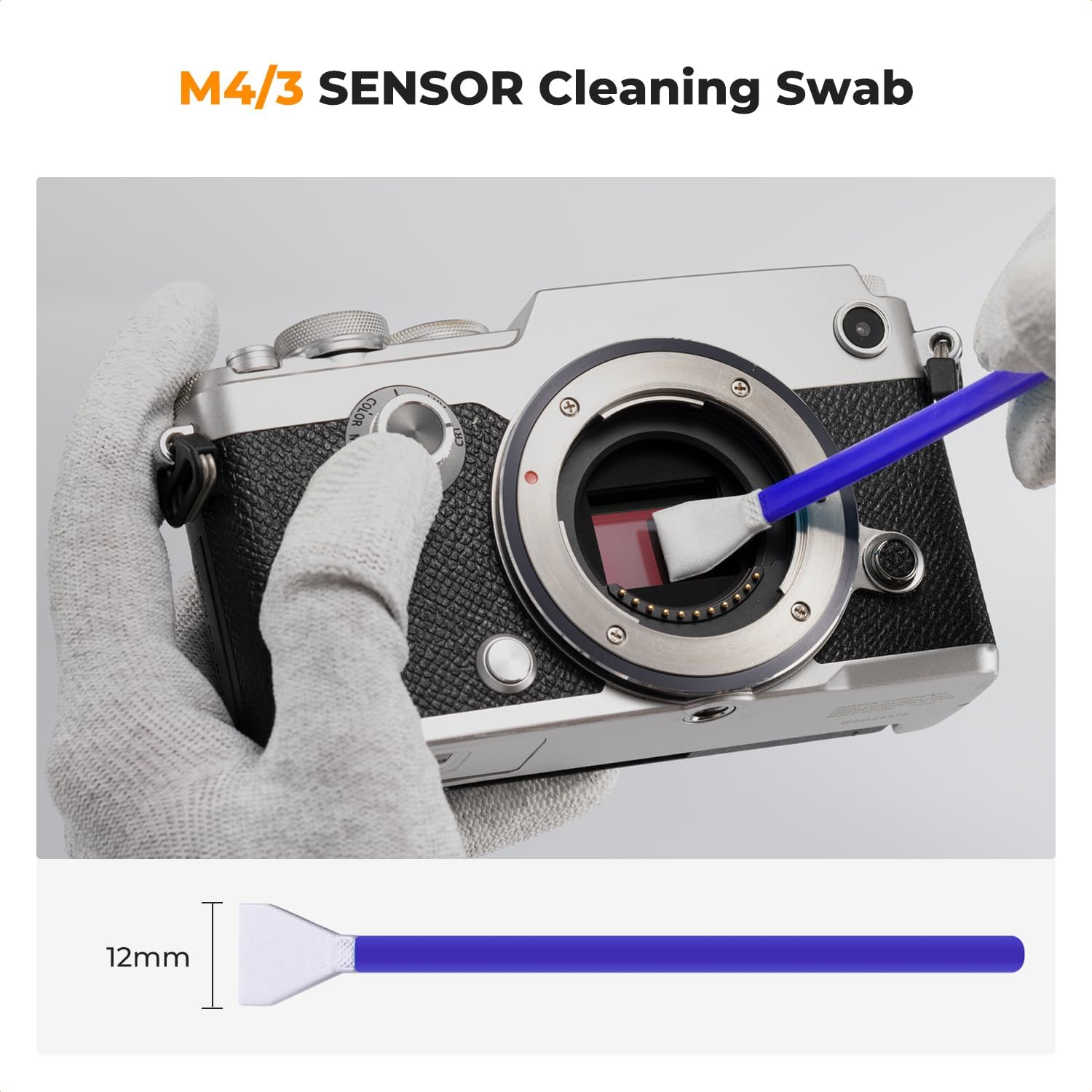 K&F CONCEPT 12mm Micro Four-Thirds 4/3 Sensor Cleaning Swab*10 + 20ml Sensor Cleaner, M43 Camera Cleaning Kit for All Models of M4/3 Camera Sensors, Including M4/3 Cameras from Olympus and Panasonic