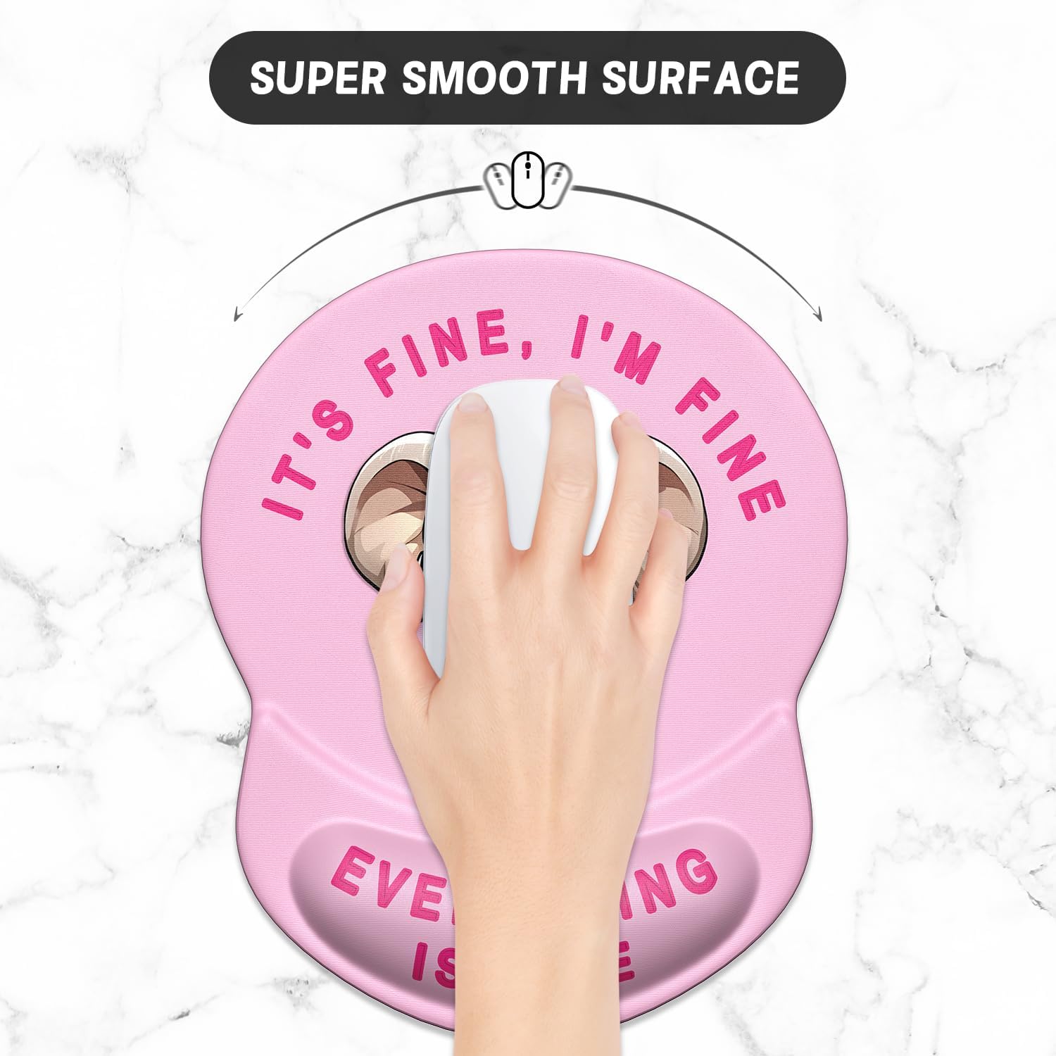ITNRSIIET Ergonomic Mouse Pad with Gel Wrist Support Small Wrist Rest Smooth Surface Non-Slip PU Base Comfortable Office Supplies Pain Relief, 8.7 x 7.2 inches, Pink Pretty Elephant