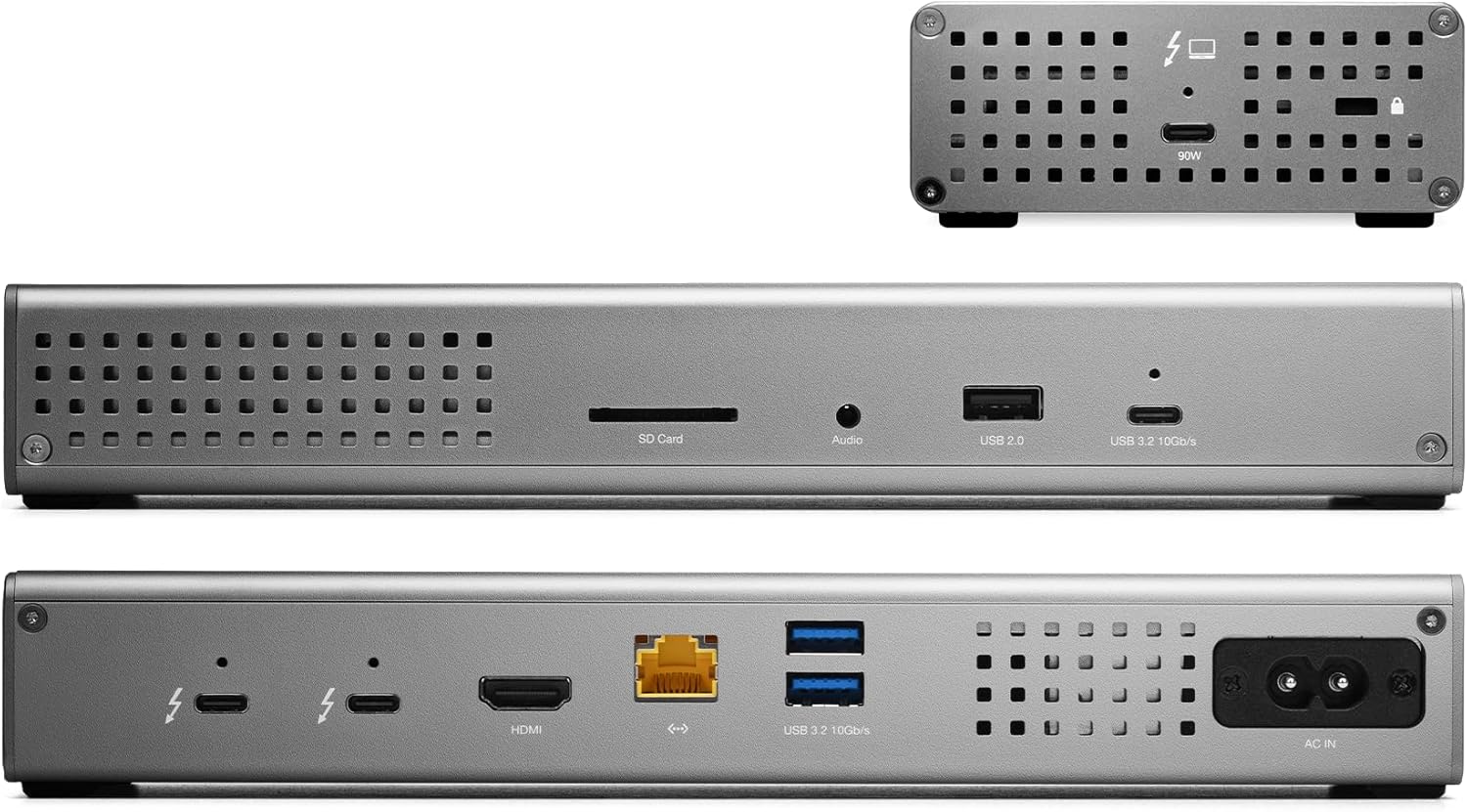 OWC Thunderbolt Go Dock, 11 Ports, Built in Power Supply, 90W Charging, TB4 (USB-C), USB, HDMI, 2.5GbE, SD, Also Compatible with USB-C Devices, Supports Thunderbolt Share