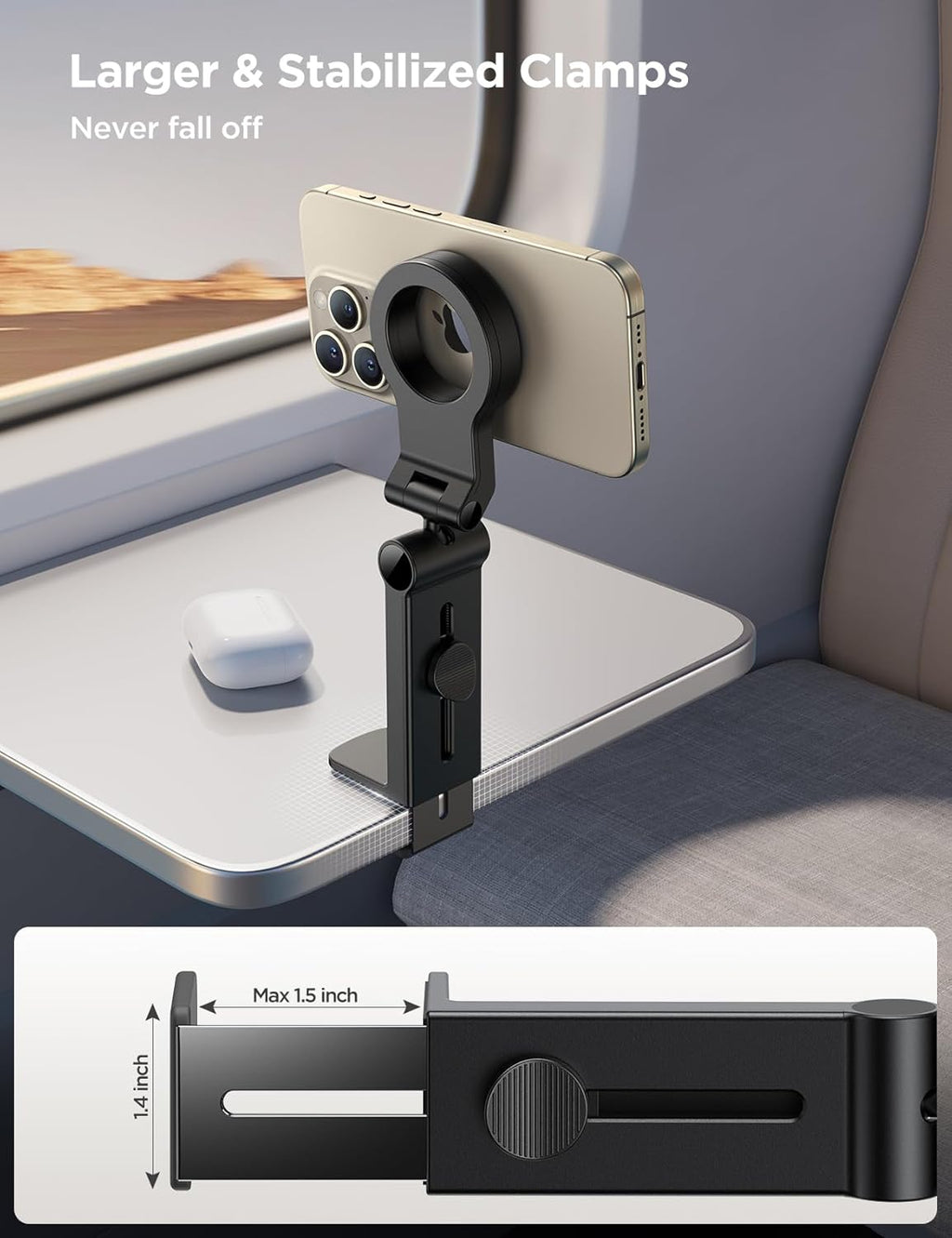 JOYROOM 2 Pack Airplane Phone Holder, Hands-Free Airplane Phone Mount, Airplane Essentials Phone Stand for iPhone 15 Pro Max 14 13 12, and Magsafe Case
