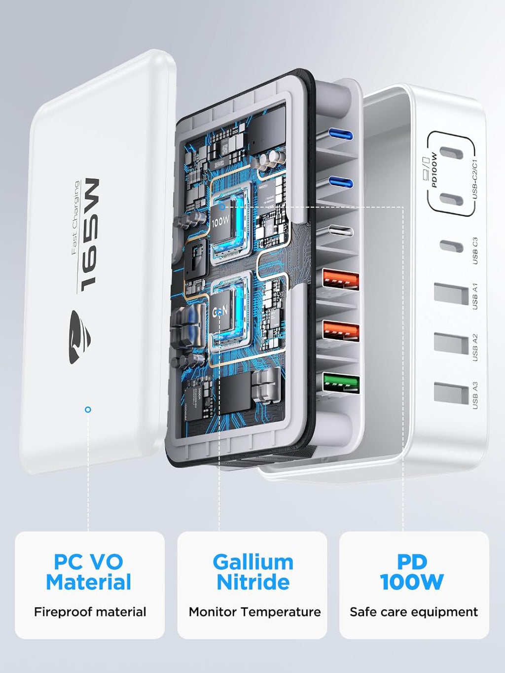 240W USB C Charging Station, 7-Port GaN USB C Charger Block, 100W Laptop USB C Fast Charger Compact 100W Laptop Charger Hub Wall Charger Adapter for MacBook Pro/Air,iPhone 16/15/14/13,Samsung S24