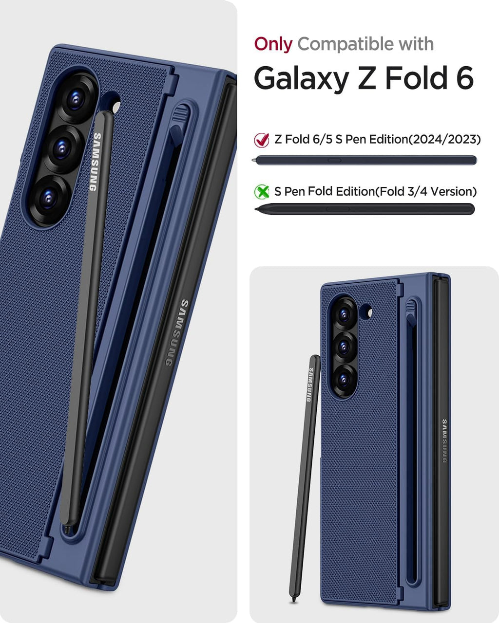 Miimall for Samsung Galaxy Z Fold 6 Case with S Pen Holder Slot [Military Grade Drop][Built-in Privacy Screen & Invisible Kickstand] Slim Thin Protective Phone Case for Galaxy Z Fold 6 5G Cover Blue