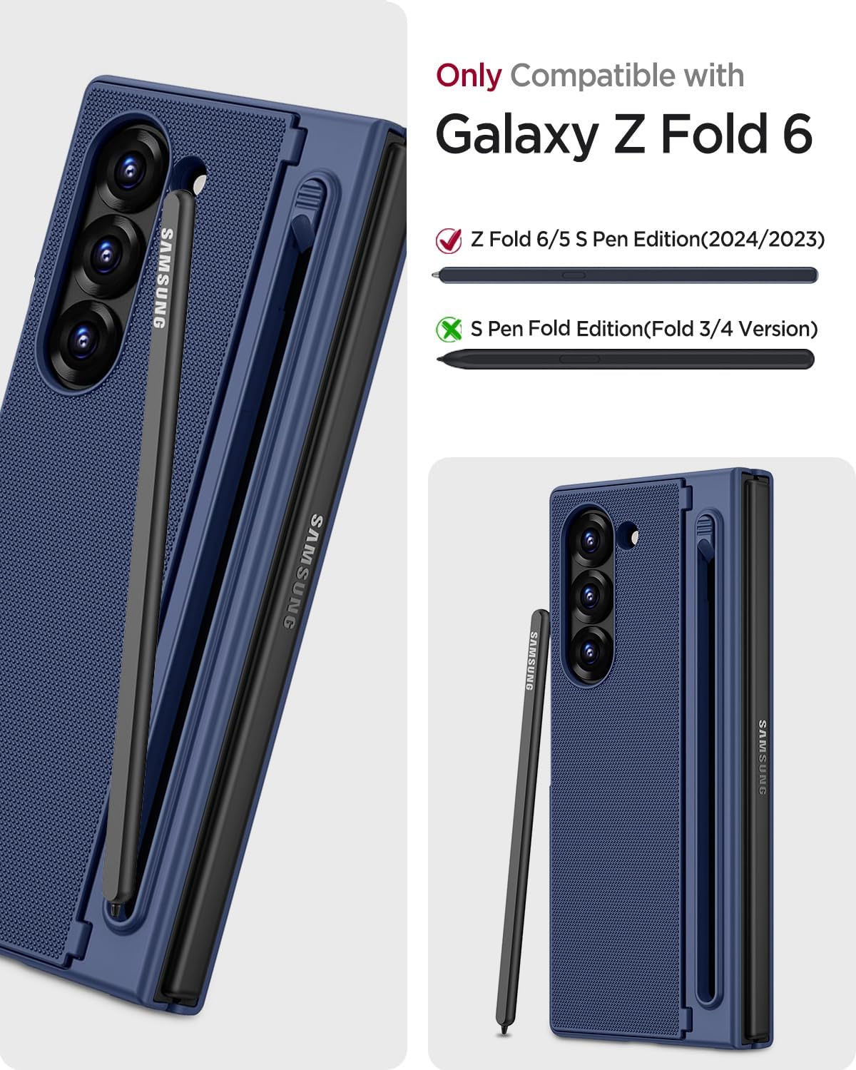 Miimall for Samsung Galaxy Z Fold 6 Case with S Pen Holder Slot [Military Grade Drop][Built-in Privacy Screen & Invisible Kickstand] Slim Thin Protective Phone Case for Galaxy Z Fold 6 5G Cover Blue