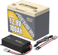 Power Queen 12V 100Ah Group 24 LiFePO4 Lithium Battery with 12V 40A LiFePO4 Battery Charger, Deep Cycle Battery 100A BMS, Max 1280Wh Energy, Up to 15000 Cycles for RV, Solar, Trolling Motor & Camping