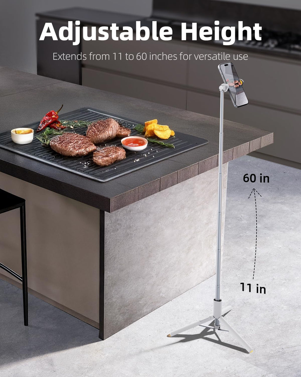 TODI Selfie Stick Tripod for iPhone, 60" Lightweight Phone Tripod Stand with Wireless Remote, Extendable Selfie Stick for Android, All-in-1, Compatible with iPhone/Android (White)