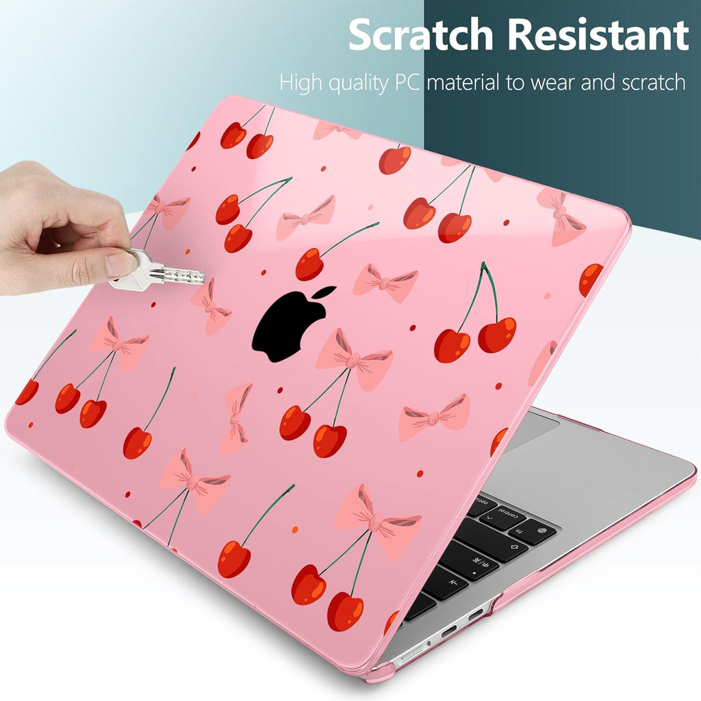 TWOLSKOO Compatible with M4 MacBook Air 13.6 inch Case 2025-2022 Release M4 A3240 M3 A3113 M2 A2681, Plastic Hard Shell & Keyboard Cover & Type C Adapter & Screen Protector, Cute Cherry