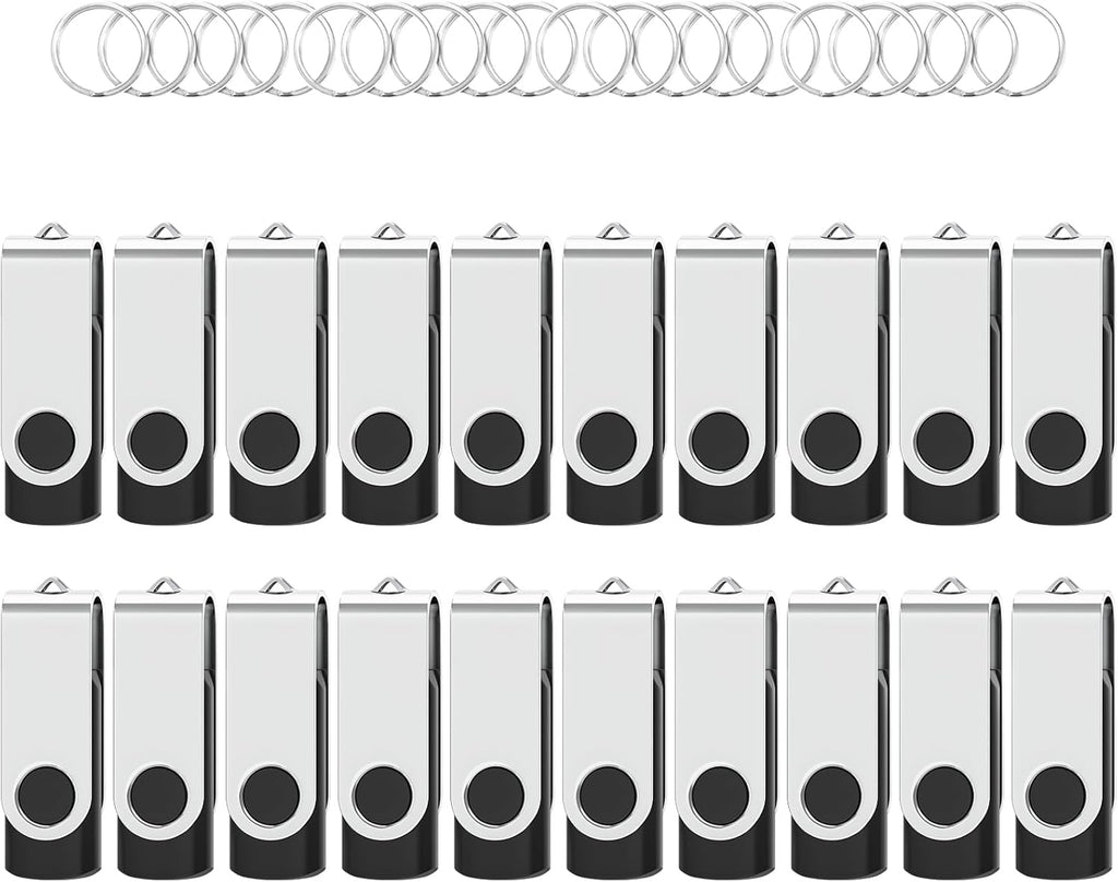 Flash Drives 128MB 20 Pack with Keychains, Swivel USB 2.0 Thumb Drives Bulk USB Drive Memory Stick USB Stick Pack (Black)