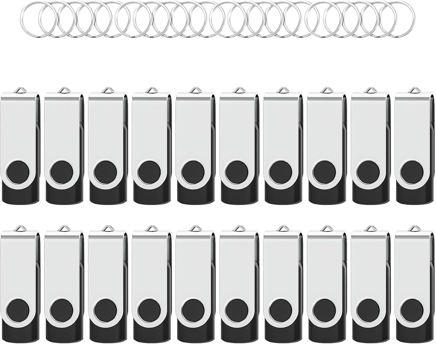 Flash Drives 32GB 20 Pack with Keychains, Wooolken Swivel USB 2.0 Thumb Drives Bulk Jump Drive Memory Stick USB Date Storage (Black)
