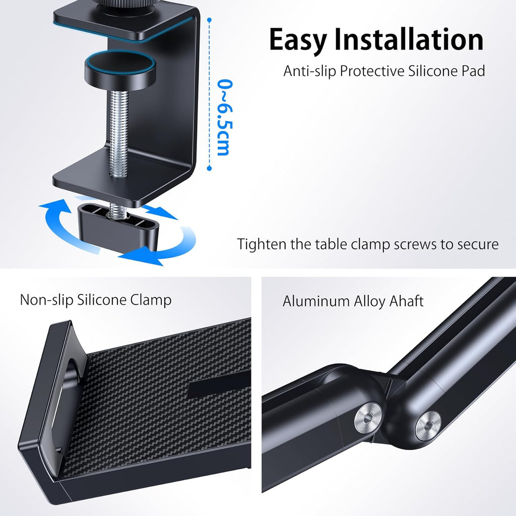Tablet Stand Holder, Aluminum iPad Desk Mount Bracket, Tablet Arm Mount Holder with 360°Rotating Metal Base, Fits for iPad Air Pro Mini, Phones, Samsung Galaxy, Kindle, All 4.7-13 Inch Devices