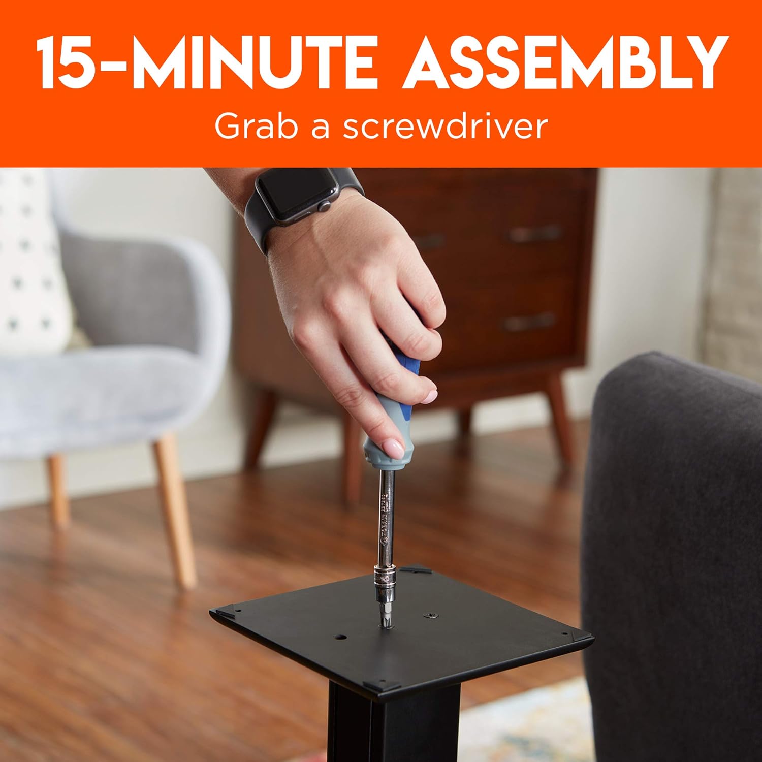 ECHOGEAR Premium Universal Floor Speaker Stands - Vibration-Absorbing MDF Design Works with Edifier, Polk, & Other Bookshelf Speakers Or Studio Monitors - Includes Sound Iso Pads & Carpet Spikes