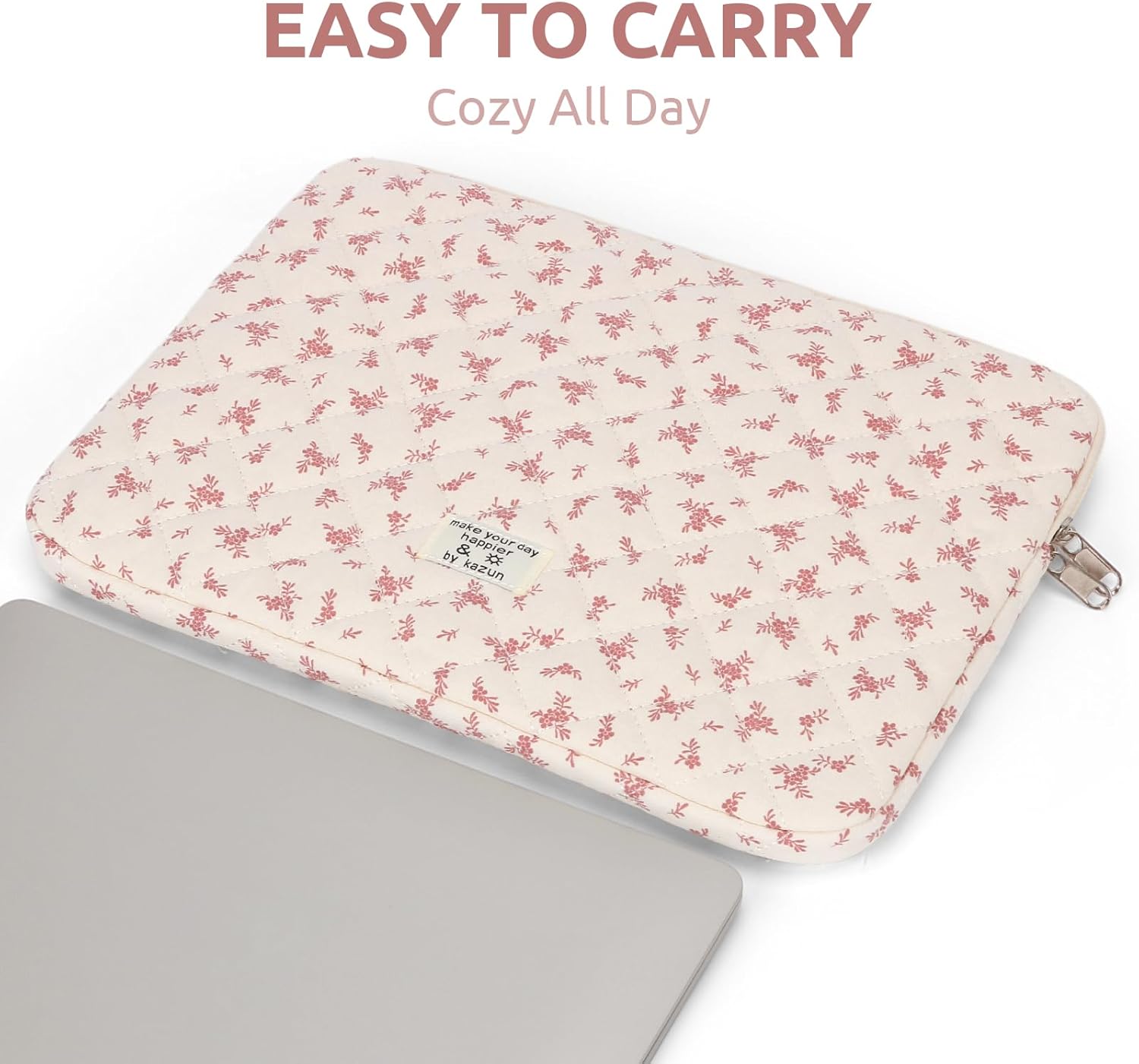 Puffy Laptop Sleeve 13-15.6 Inch Cute Quilted Laptop Protective Case Padded Floral Computer Sleeve for MacBook (A-Pink, 11 Inch)