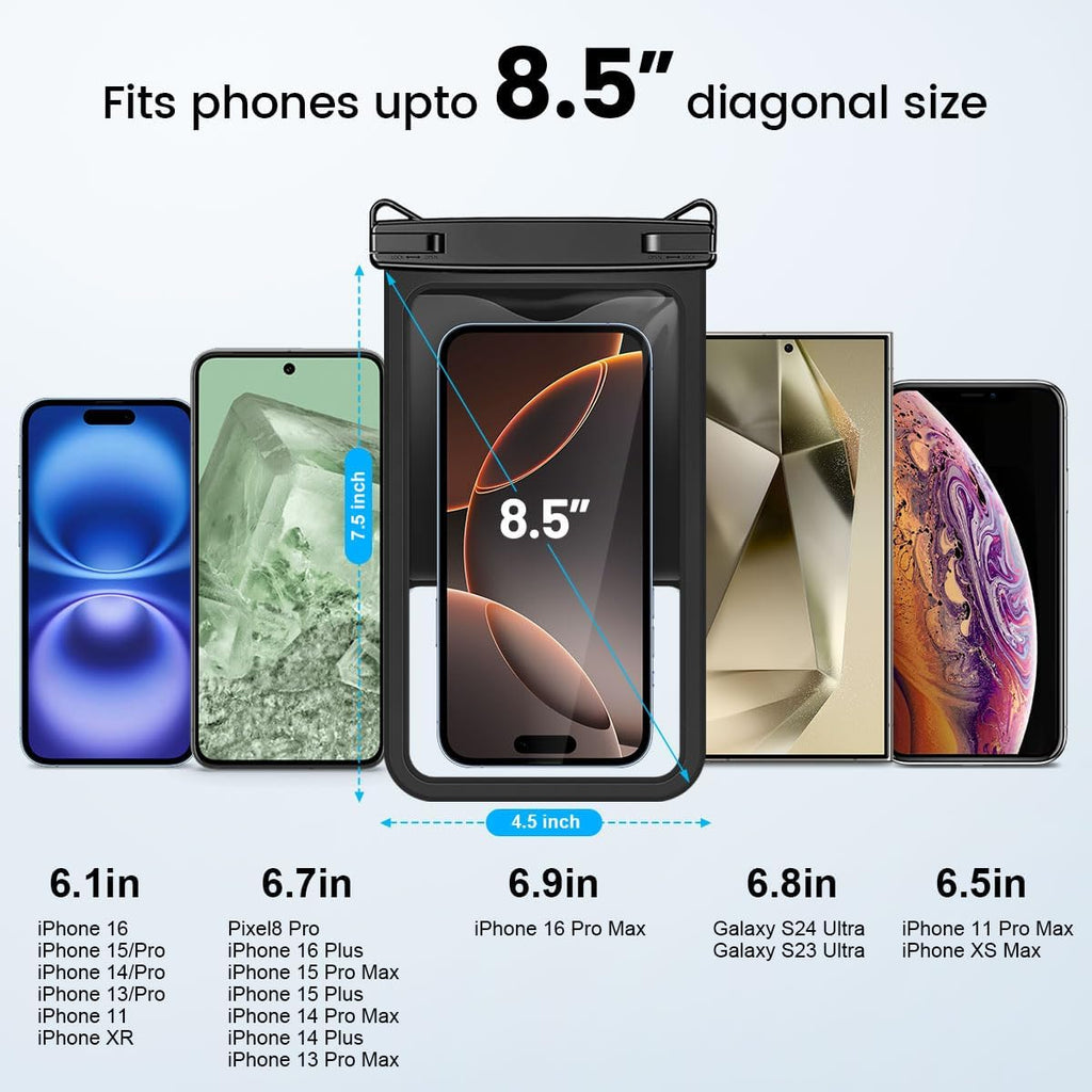 [Up to 8.5" Waterproof Phone Pouch - 2 Pack Waterproof Phone Case for iPhone 16 15 14 Pro Max Galaxy S25 S24 Ultra, IPX8 Dry Bag with Lanyard for Beach Travel Essentials
