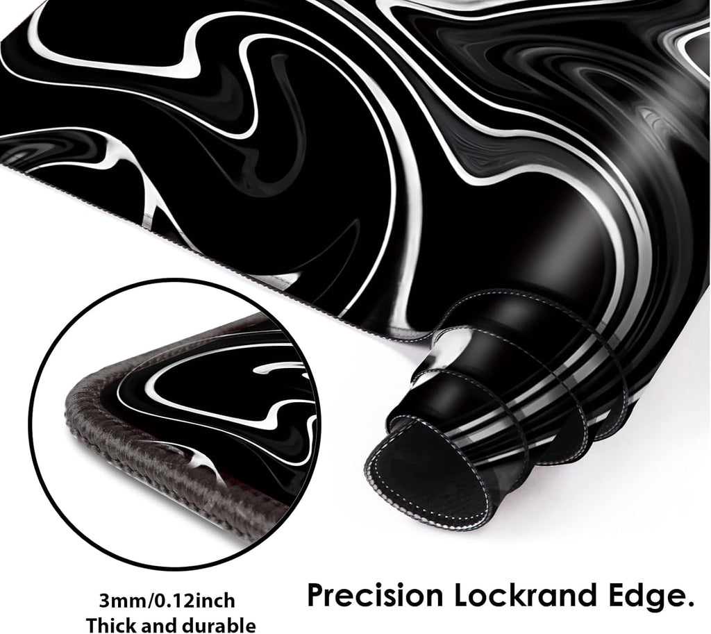 Gaming Mouse Mat Forest Background Pattern XXL XL Large Mouse Mat Long Extended Mouse Pad Desk Mat Non-Slip Rubber Mice Pads Stitched Edges Thin Pad (Wave Black)
