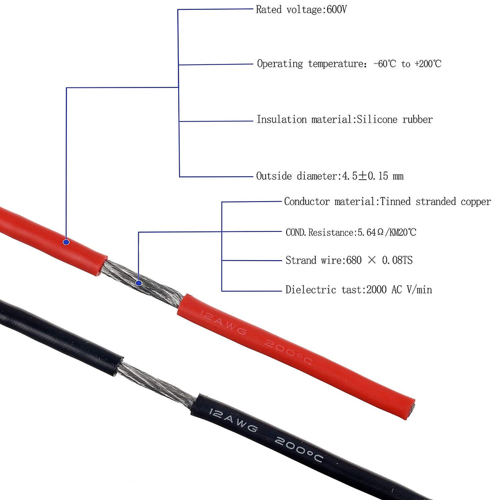 BOJACK 12 Gauge Silicone Wire 10 feet red and 10 feet Black Flexible 12 AWG Stranded Copper Wire(Pack of 1 Pair)