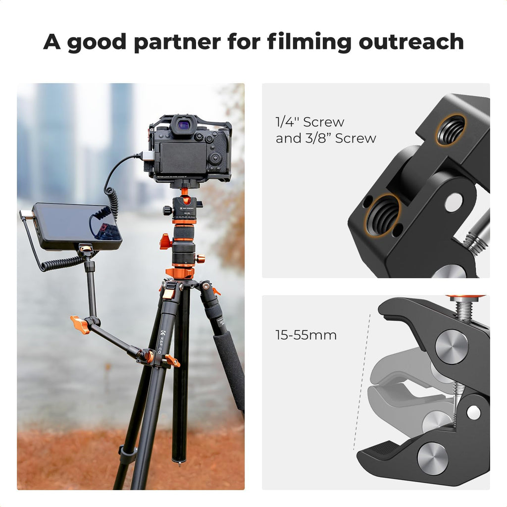 K&F Concept 11" Magic Arm Clamp Kit with 1/4" & 3/8" Thread Screw, Articulating Friction Arm Clamp Camera Mount for Monitor, LED Light, Webcam, Action Camera