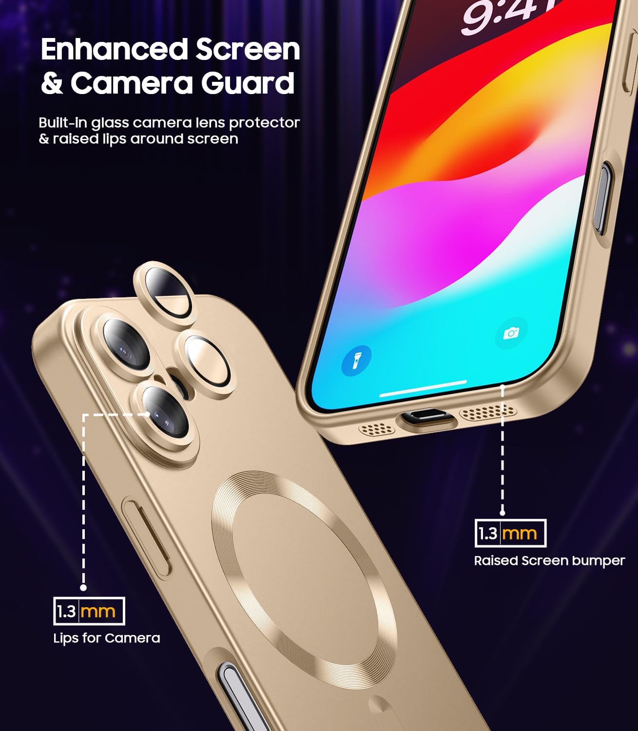 Magnetic for iPhone 16 Plus Case [Compatible with MagSafe][Built-in Camera Lens Protector] Slim Soft Silicone Bumper Shockproof Metallic Luster Phone Case (Gold)