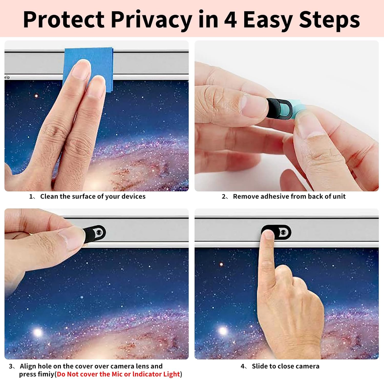 Webcam Cover (6 Pack) 0.03 inch Ultra Thin Laptop Camera Cover Slide for Computer MacBook Pro/Air iMac iPhone Cell Phone PC Tablet Notebook Surface Pro Echo Show Camera Blocker Slider - Black