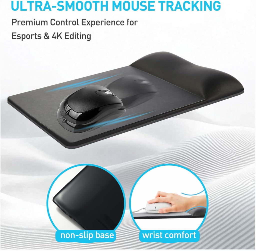 univo colors Design-Wave Wrist Rest Mouce Pad,PE Mouse Sliding Panel+Artificial Sheepskin+Memory Foam+Ergonomic+Anti-Slip Gel,Resilience Support During Work and Gaming,Mouce Accessory,Black