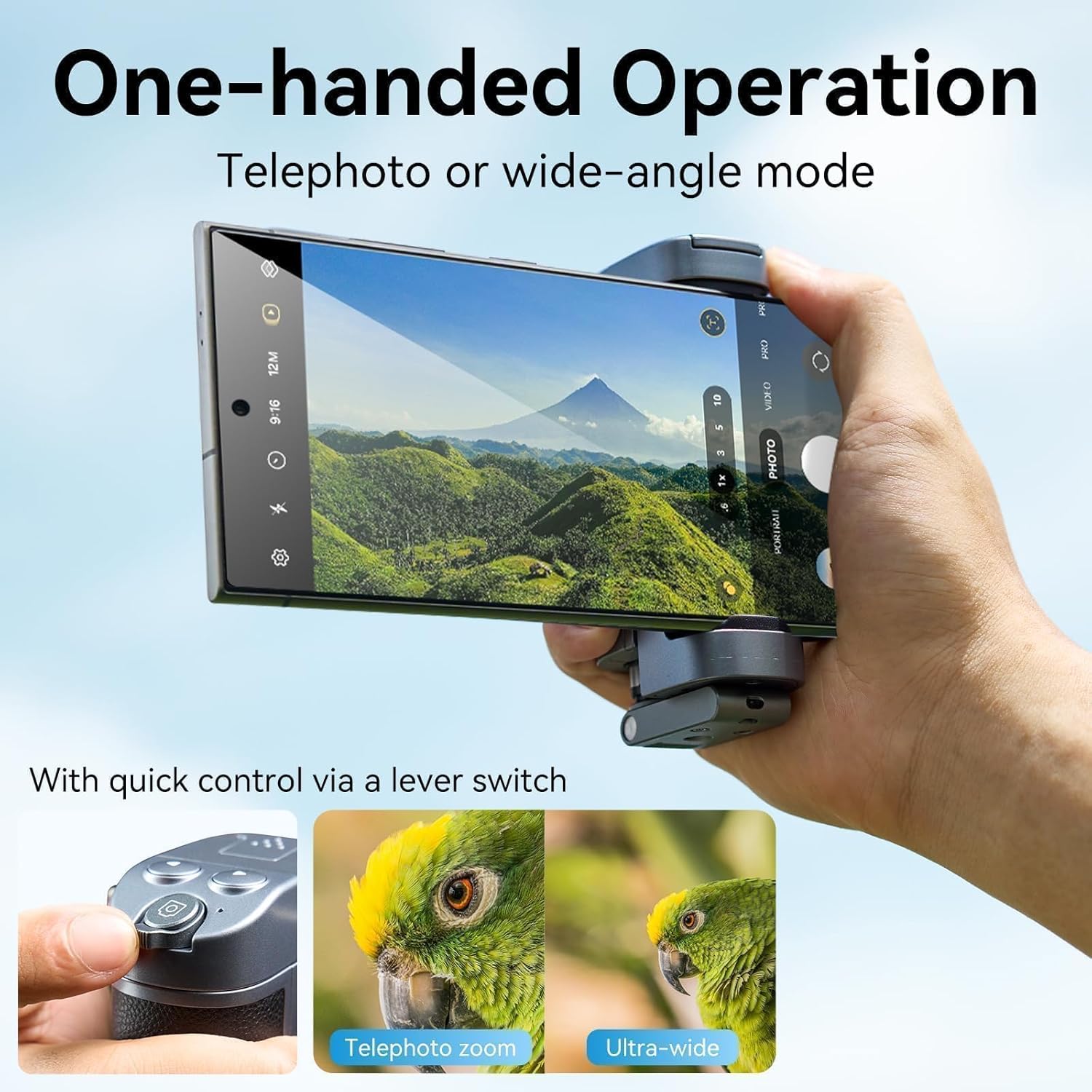 TELESIN° Smartphone Grip Selfie Stick, Bluetooth Mobile Phone Handle Holder, Mobile Phone Shutter Grip with Detachable Remote for One-Handed Control Compatible Samsung Android Video Shooting