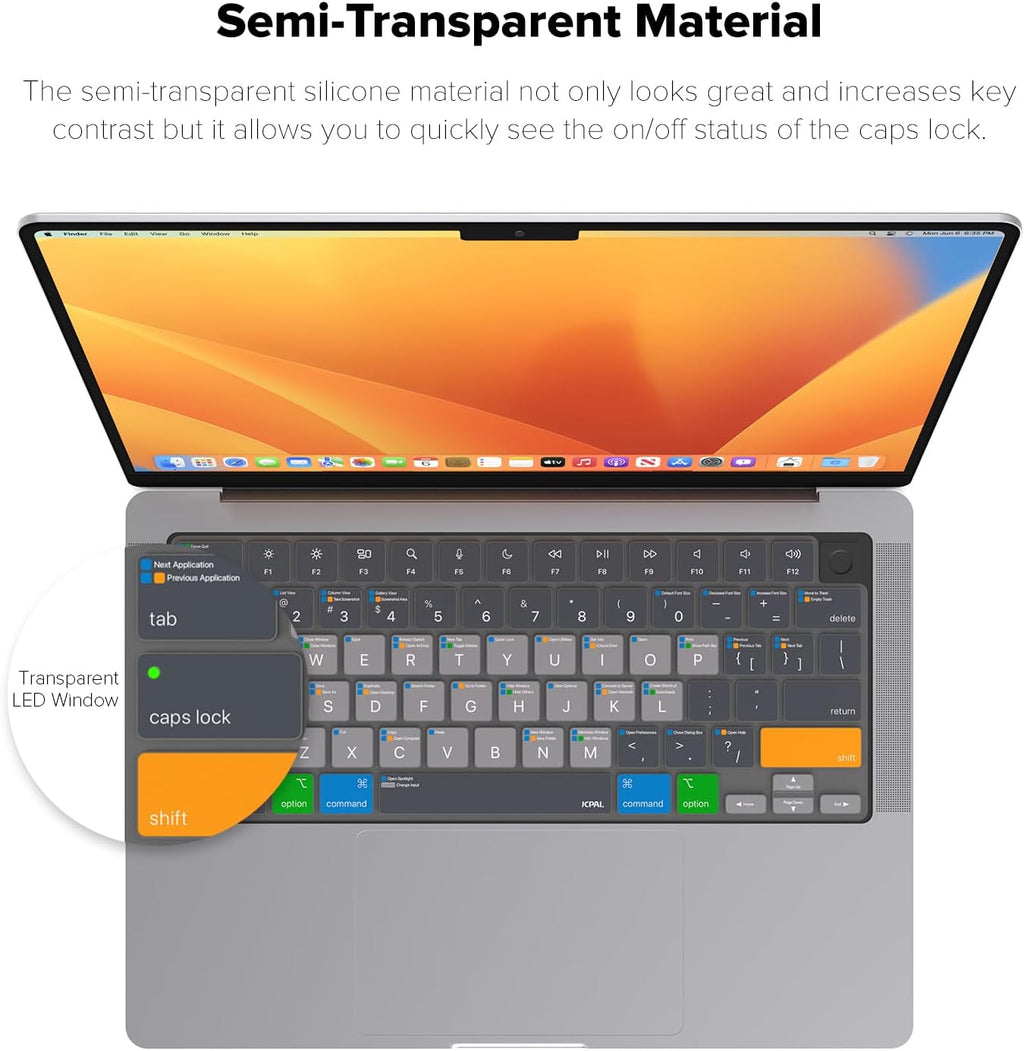 JCPal MacOS Shortcut Guide Keyboard Cover for Apple MacBook Pro 14 inch and MacBook Pro 16 inch (M1-M4 Models) and MacBook Air 13 inch and MacBook Air 15 inch (M2-M4 Models) (US-Layout)