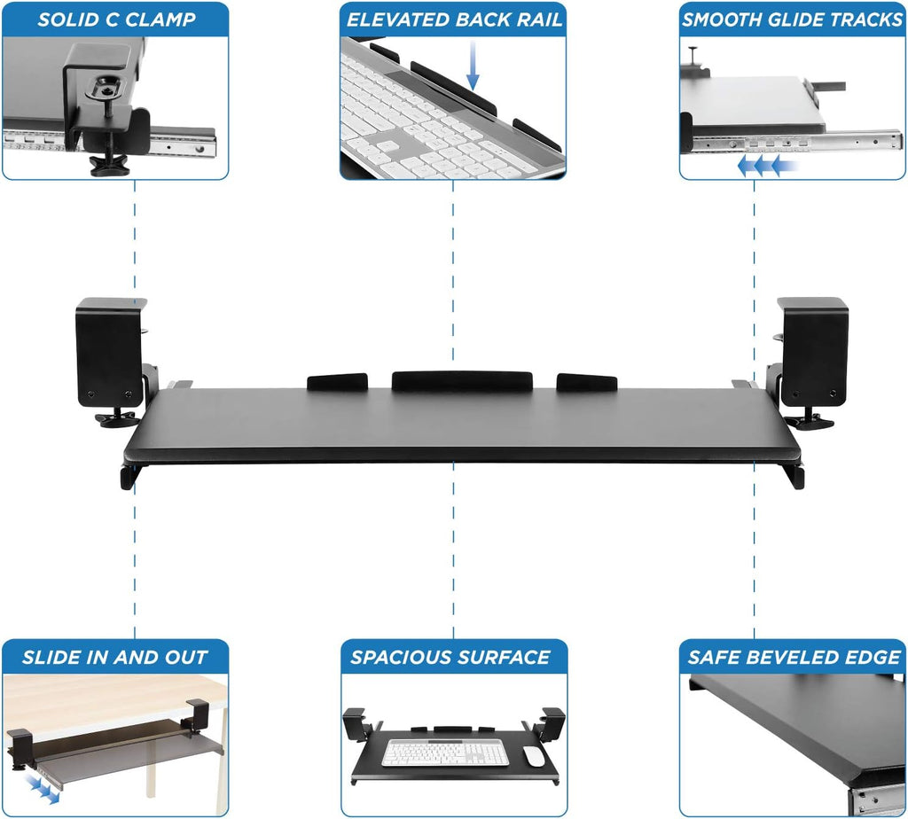 Mount-It! Clamp Keyboard Tray - Ergonomic Under Desk Pull Out Keyboard and Mouse Platform with No-Drill Easy Installation - Slides Under Desk Increase Space - 27 Inch Wide