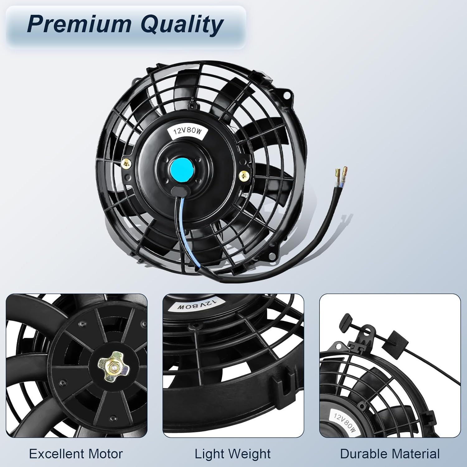 MuHize 7 Inch Slim Radiator Fan - 12V 80W 800 CFM High Performance Cooling Fan Kit with Mount for Universal Vehicles(Black, Pack of 2)
