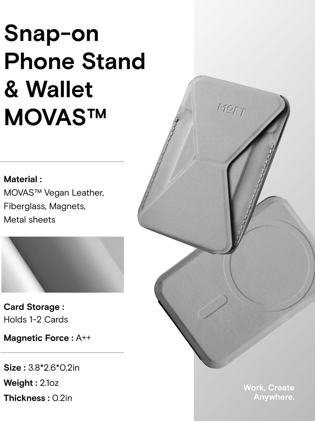 MOFT Magnetic Wallet Stand Compatible with iPhone 16/15/14/13/12 Series, Angle Adjustment & Magsafe Compatible MOVAS Phone Stand, Cement