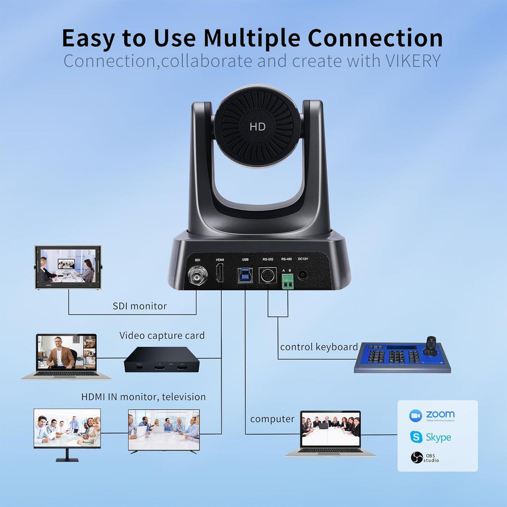 10X PTZ Conference Webcam with 3G-SDI/HDMI/USB Output, 1080P PTZ Live Streaming Camera for Church, Education, Conference Room Camera Attached Remote Control Work with Zoom, Skype, OBS