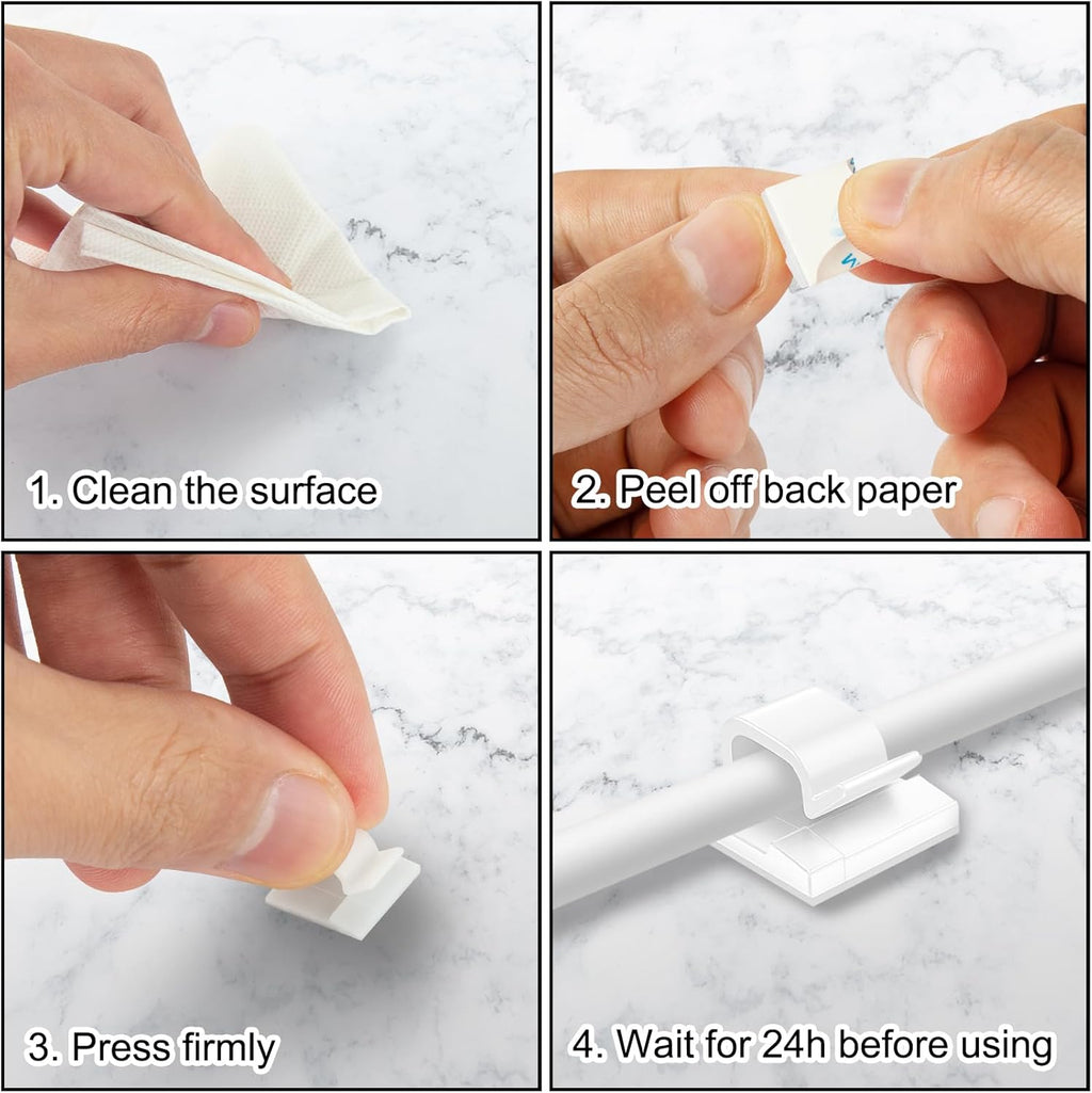 100Pcs Cable Clips, Adhesive Cable Organizer Cord Holder Wire Clip Wire Management Self Adhesive Hooks Wire Holder for Office, Home(White, 100PCS)