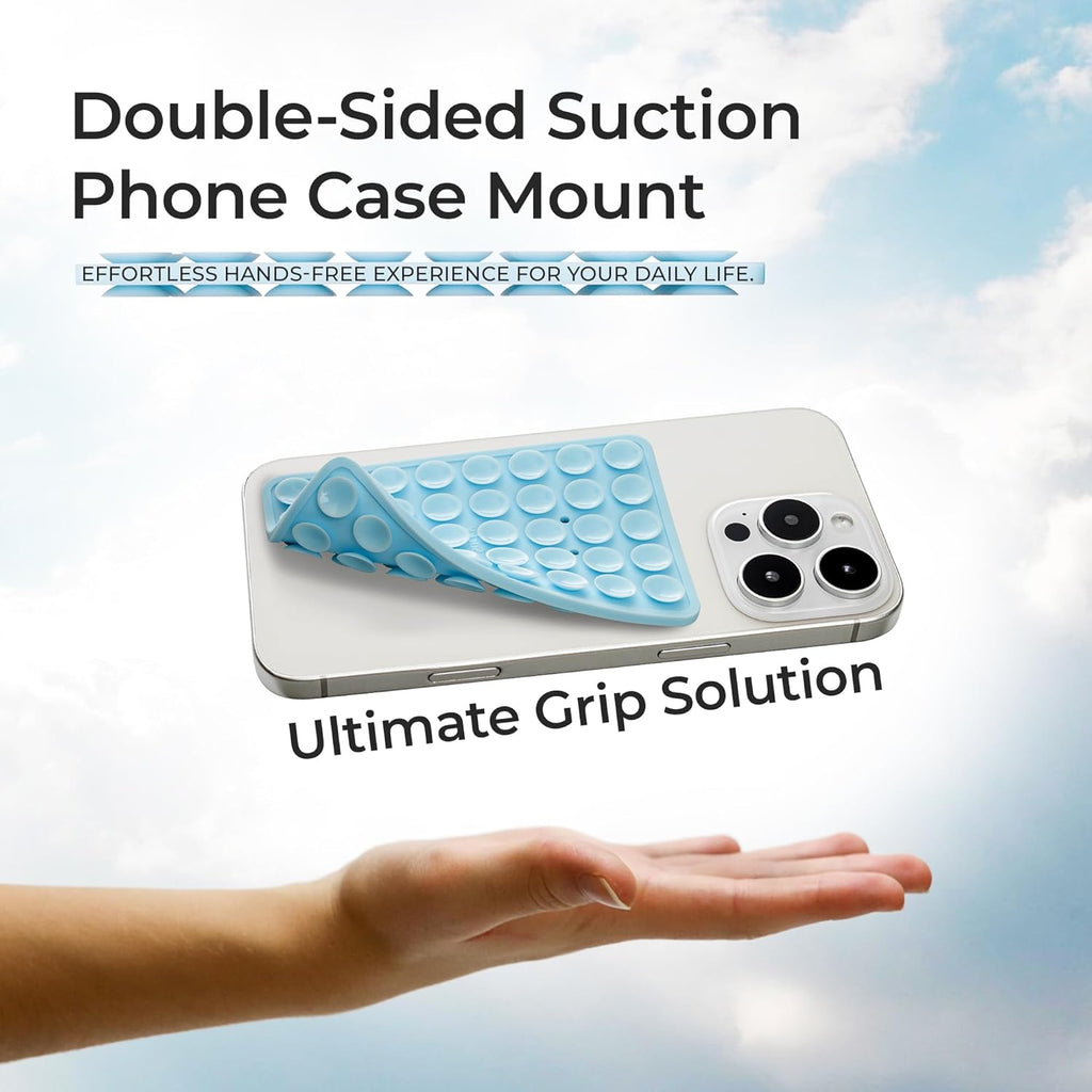 SUCKY Silicone Suction Phone Case Adhesive Mount - Anti-Slip Holder, Hands-Free Fidget Toy, Phone Accessory for iPhone and Android (Crystal White, Double V2)