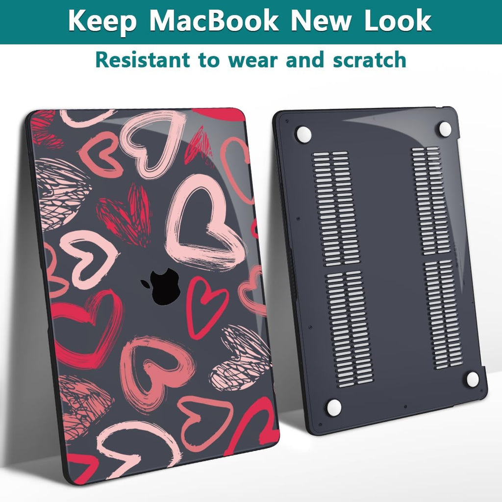 Teryeefi for MacBook Air 13 inch Case M1 A2337 A2179 A1932 (2020 2019 2018 Releaes) with Retina Display with Touch ID, PC Plastic Hard Shell & Keyboard Cover & Screen Protector, Heart A002