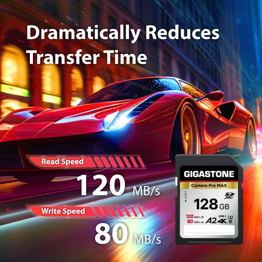 [5-Yrs Free Data Recovery] GIGASTONE 128GB SD Card 2-Pack, 4K Camera Pro MAX, A2 4K SDXC Memory Card High Speed 4K UHD Video Compatible with Canon Kodak Digital Camera, with 2 Mini case