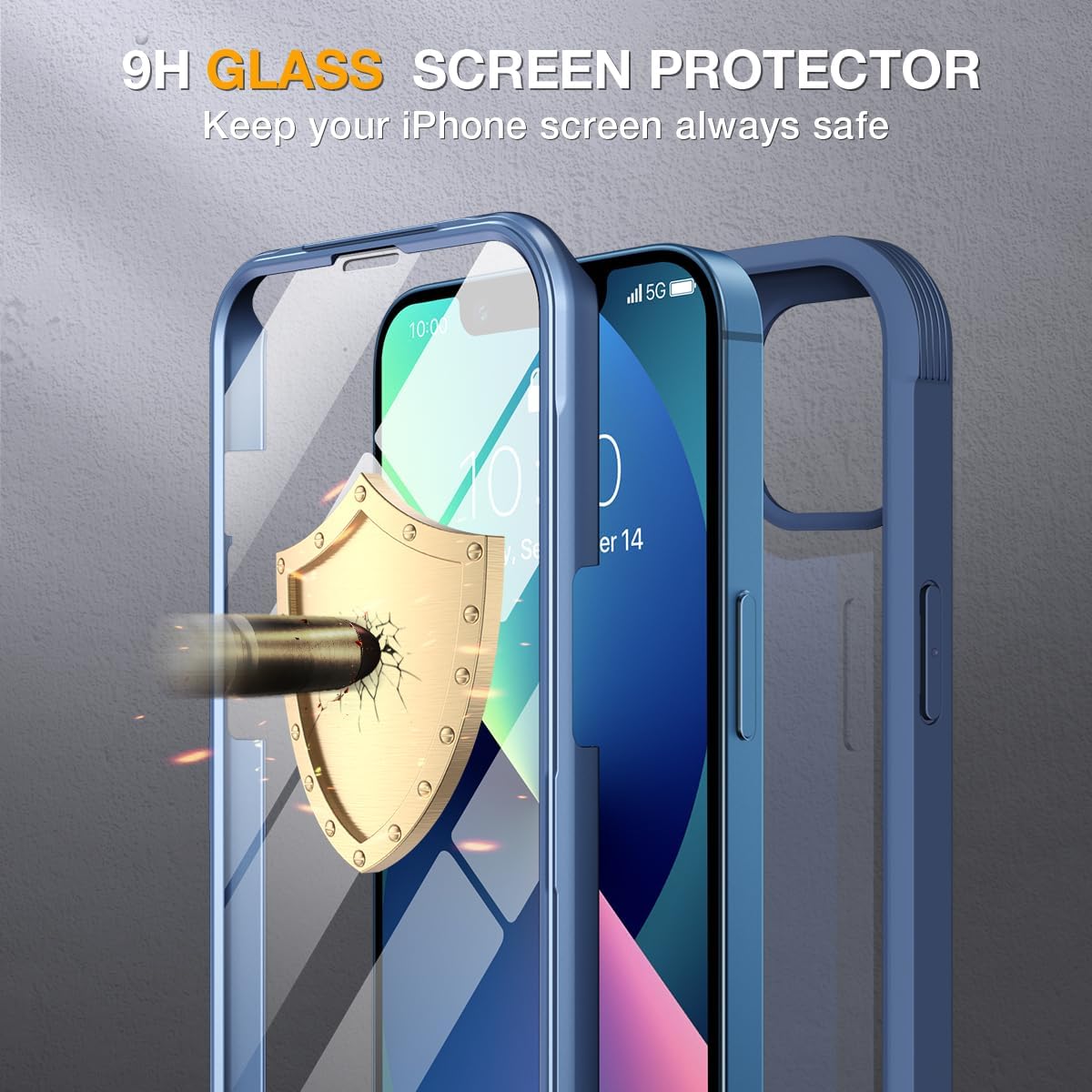 Miracase Magnetic Case for iPhone 13 Mini 5.4 Inch,with MagSafe,Built in Screen Protector,Full Body Protection(Dark Blue)