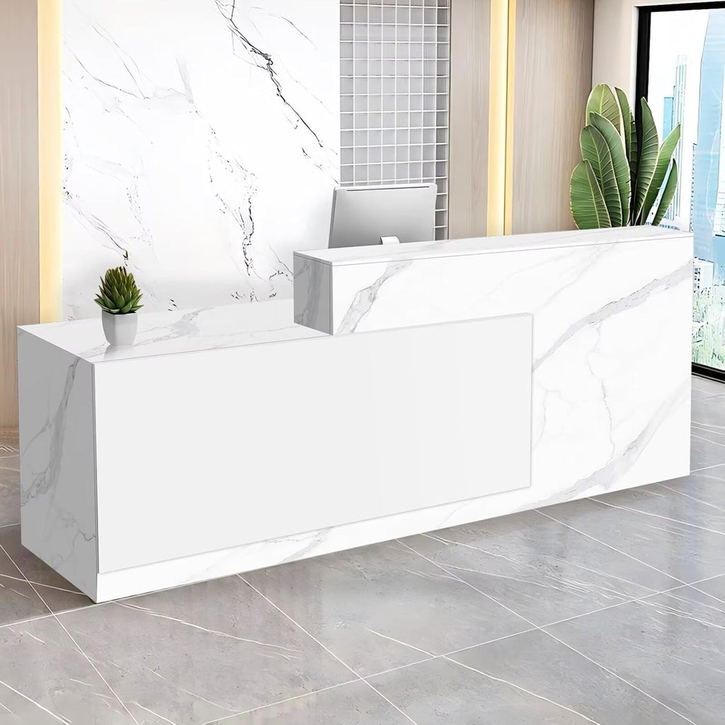 Reception Desk with Counter Modern Checkout Counter with Lockable Drawer Keyboard Tray Receptionist Desk for Office Salon Reception Table K Left 59inch/150cm