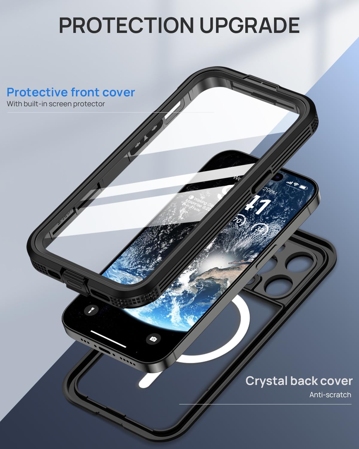 Lanhiem Magnetic for iPhone 15 Pro Case, IP68 Waterproof Dustproof Case, [Compatible with Magsafe] [Built-in Screen Protector] Full Body Heavy Duty Rugged Phone Cover 6.1 inch, Black