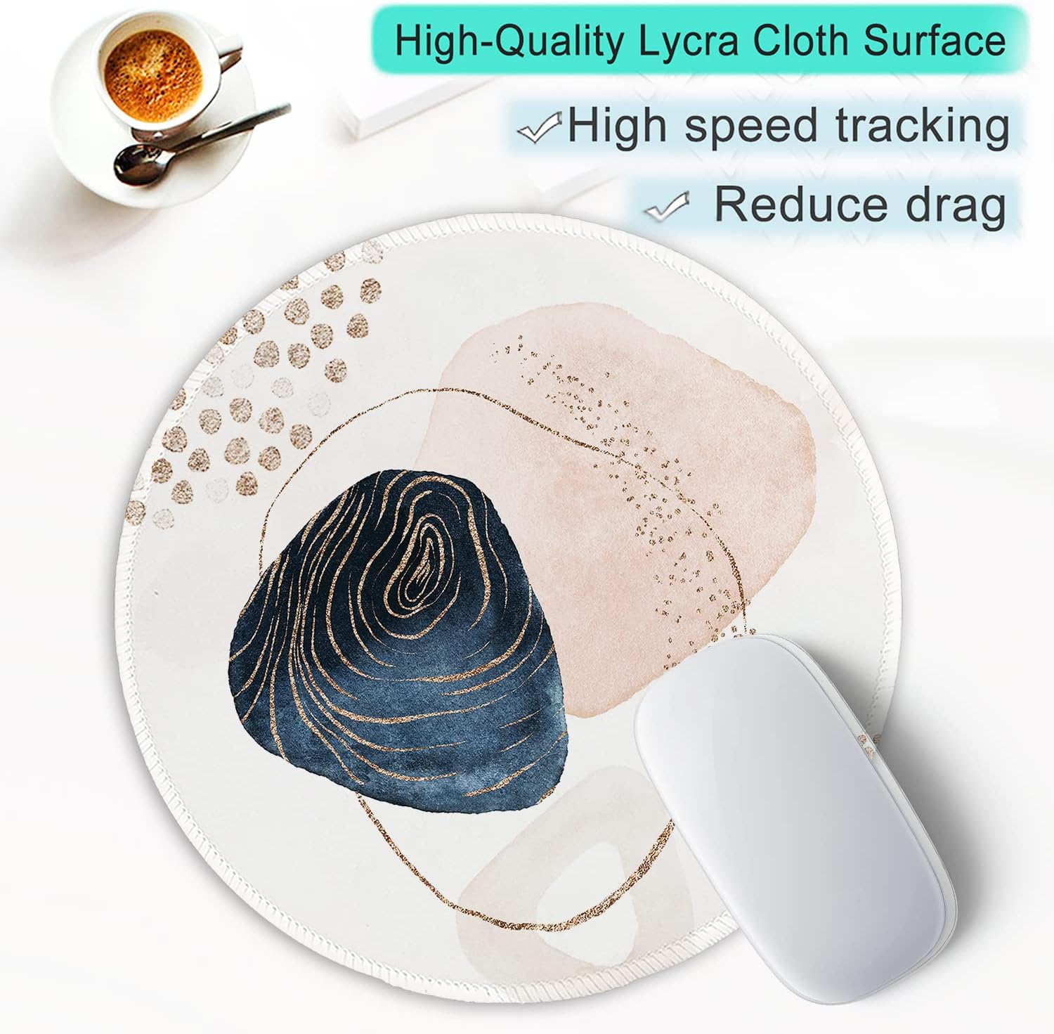 ITNRSIIET Round Mouse Pad with Stitched Edge Premium-Textured Waterproof Non-Slip Rubber Base Desktop Protection Mat Diameter 8.7 inches, Aesthetic Boho