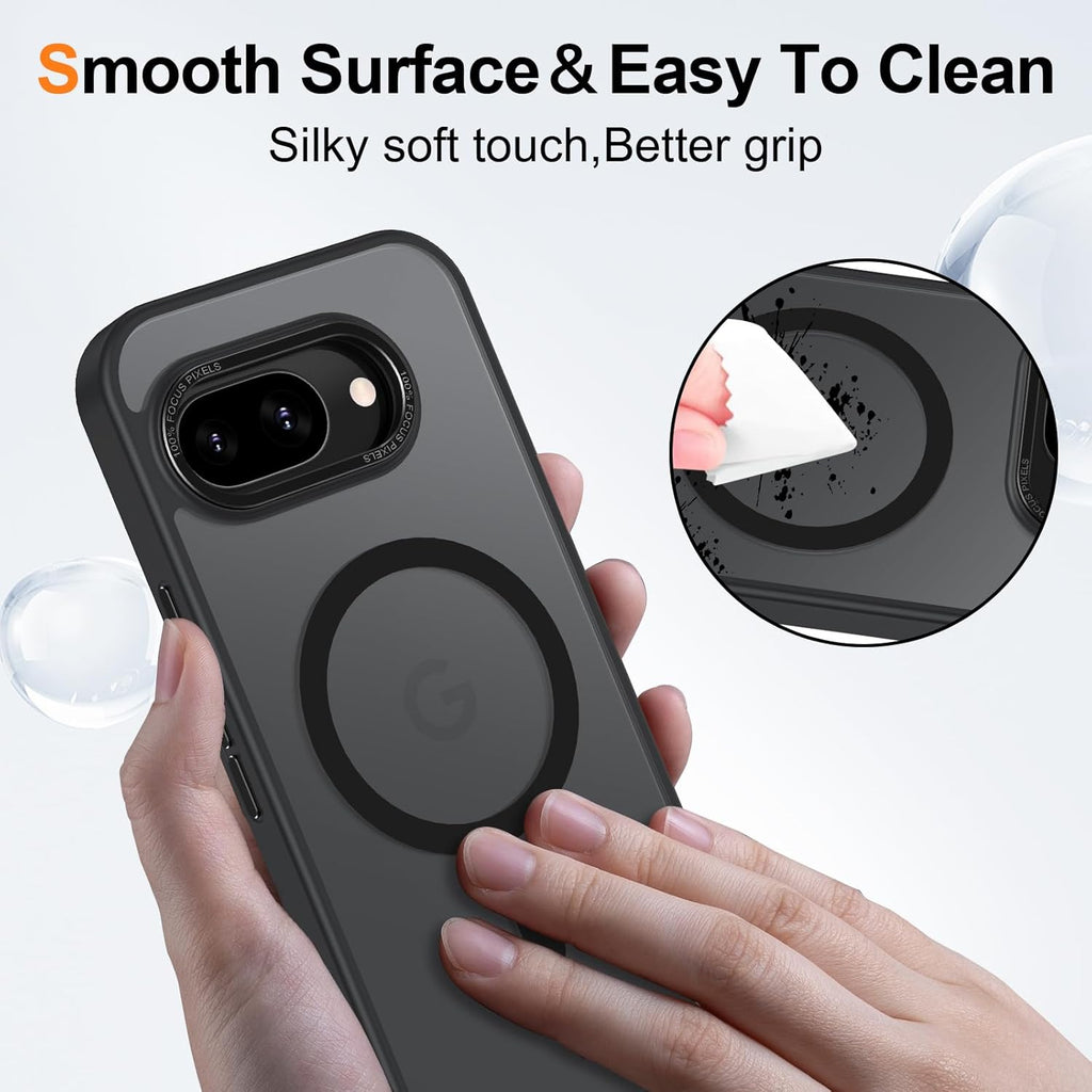 Magnetic for Google Pixel 9a Case, [Military Grade Drop Protection] [Compatible with MagSafe] Shockproof Slim Translucent Matte Anti-Slip for Women Girls Men Case, Black