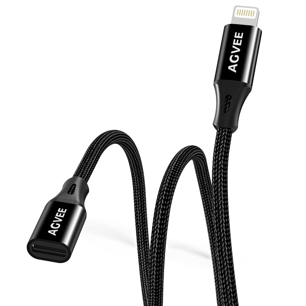 AGVEE 2 Pack 3.3ft Lightning Extension Cable, Braided Female to Male Extender Full Function Cord Compatible with iPhone iPad, Data Sync Video Audio & Charging Connector Adapter, Black