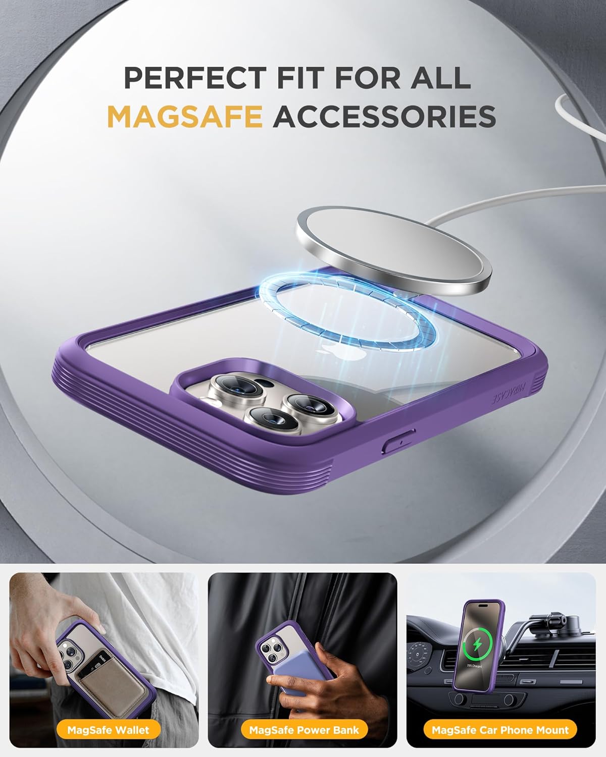 Miracase for iPhone 15 Pro Case Full-Body Built-in Glass Screen Protector& Camera Protector, Military Protective 15 Pro Phone Case Cover 6.1 inch, Purple