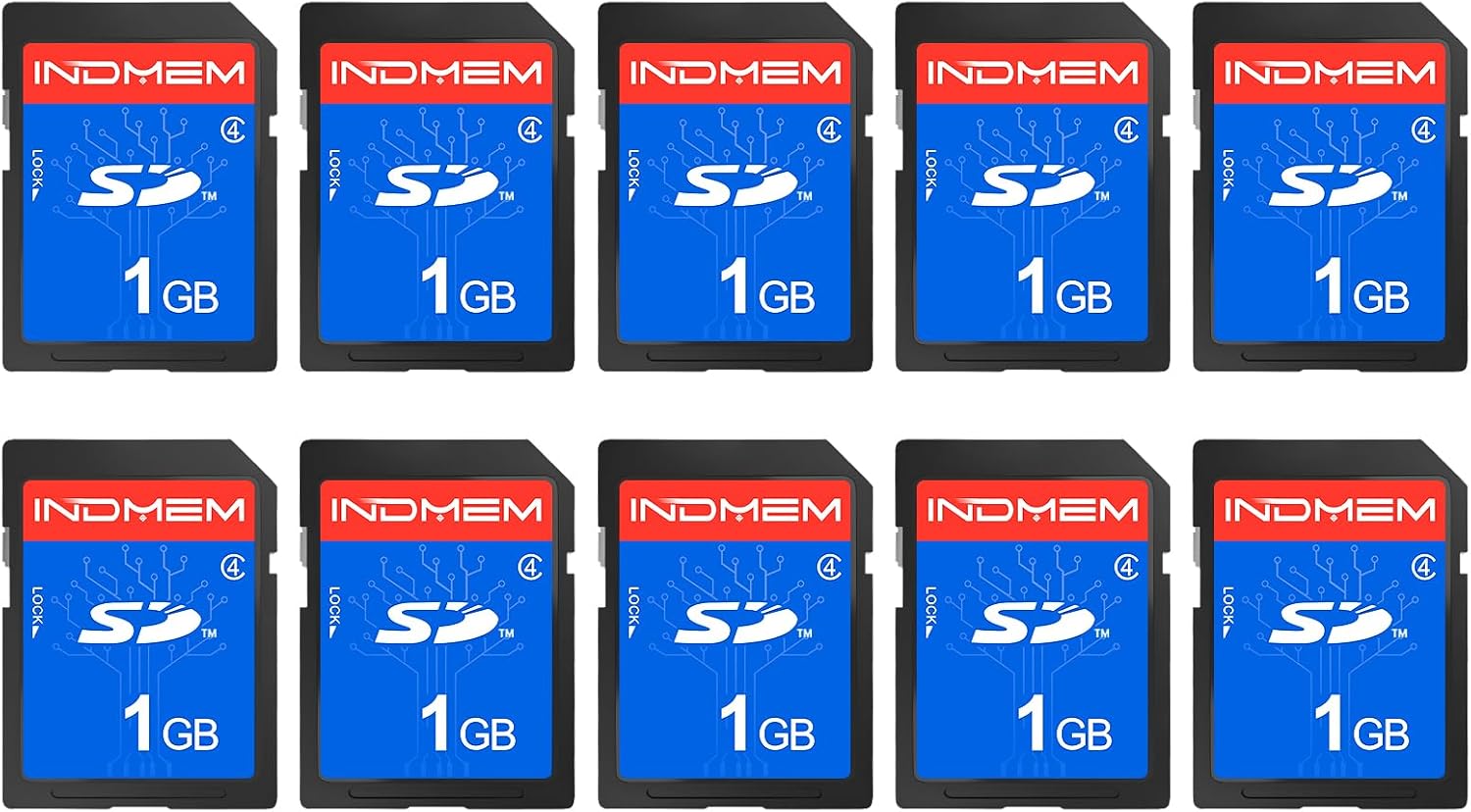 INDMEM SD Card 1GB, 10 Packs Class 4 1GB Flash Memory Card MLC Standard Secure Digital Cards Camera Card