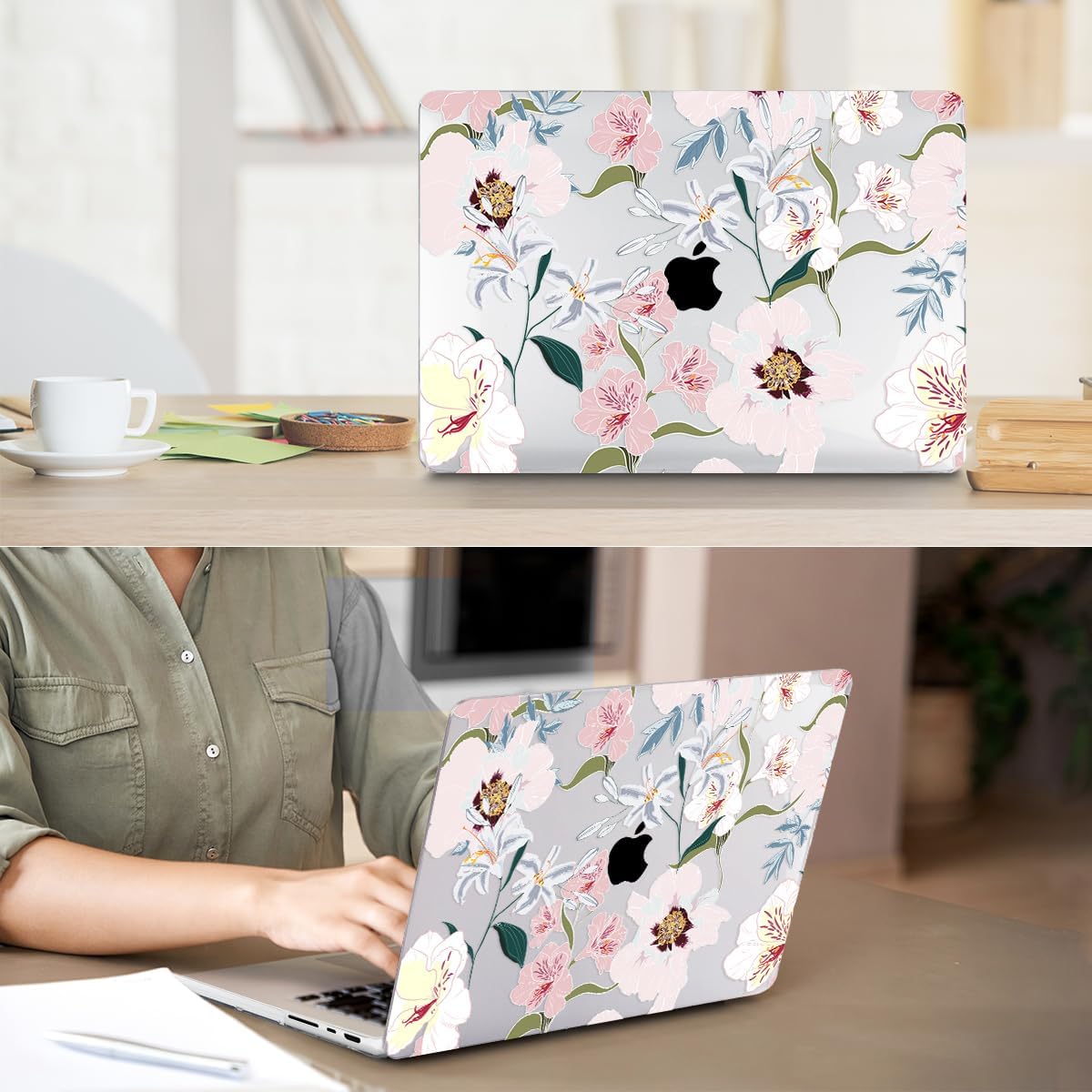 Compatible with MacBook Air 13.6 inch Case 2025 2024 2023 2022 Release M4 A3240 M3 A3113 M2 A2681 with Touch ID, Plastic Hard Shell Case&Keyboard Cover&Screen Film&Webcam Cover, Pink Floral