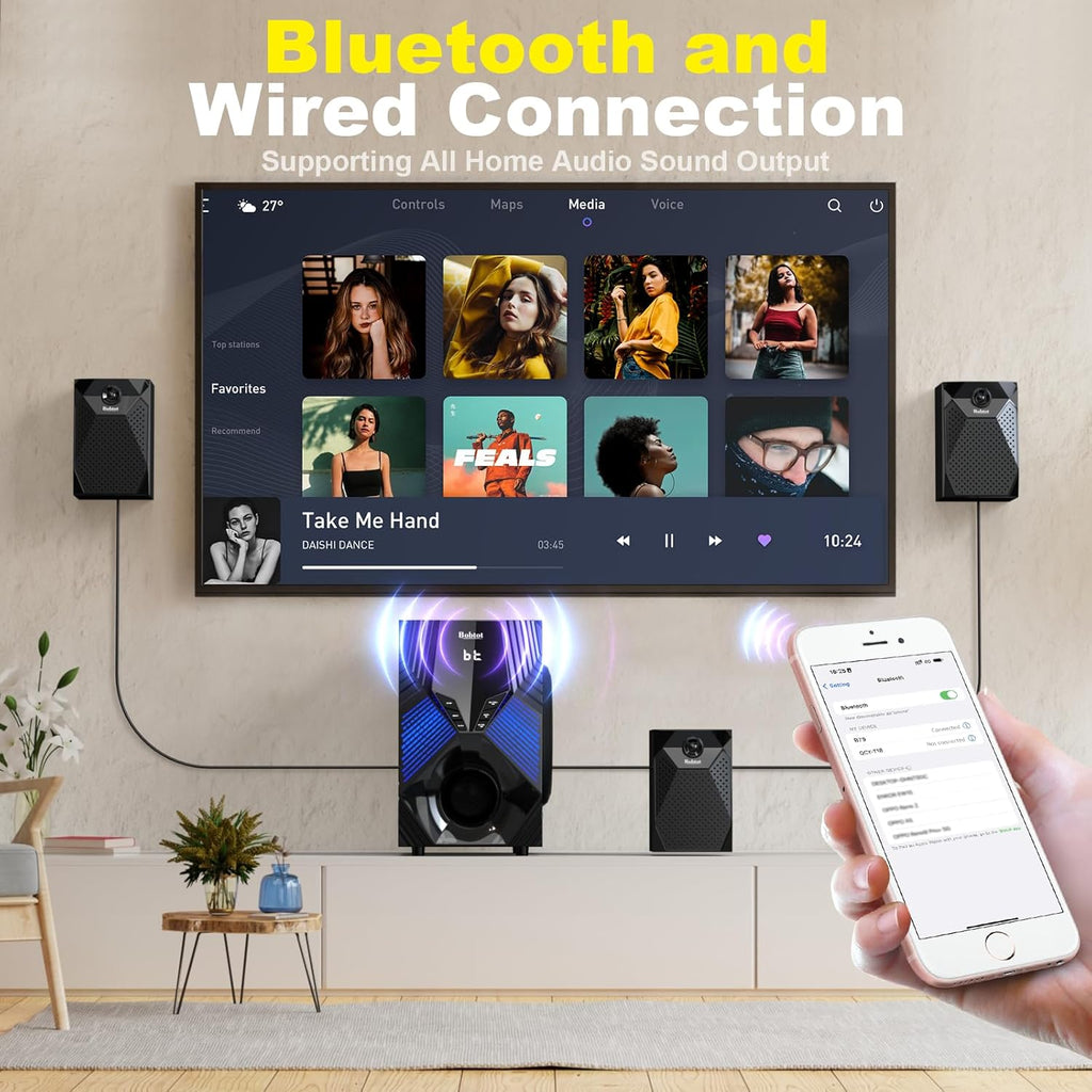 1000W Surround System 5 Wired Satellite Audio Speakers 8 inch Subwoofer 5.1/2.1 Channel Home Theater Deep Bass Support HDMI ARC Optical Bluetooth Karaoke Input
