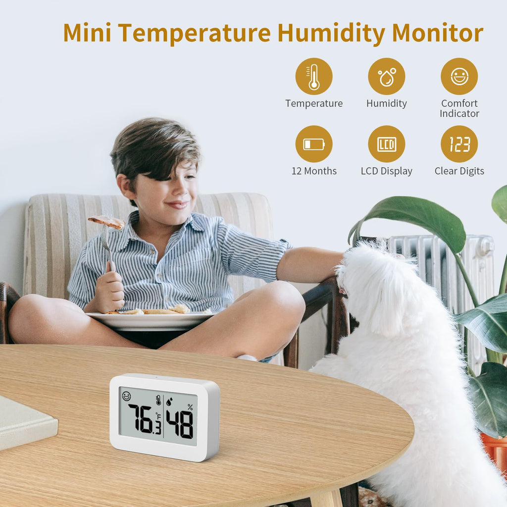 DOOMAY Mini Hygrometer Indoor Thermometer, Digital Humidity Gauge with Celsius Fahrenheit Switch Button,Humidity Meter Temperature Monitor for Babyroom Cellar Reptile Incubator Closet (4, White, 5 CM)