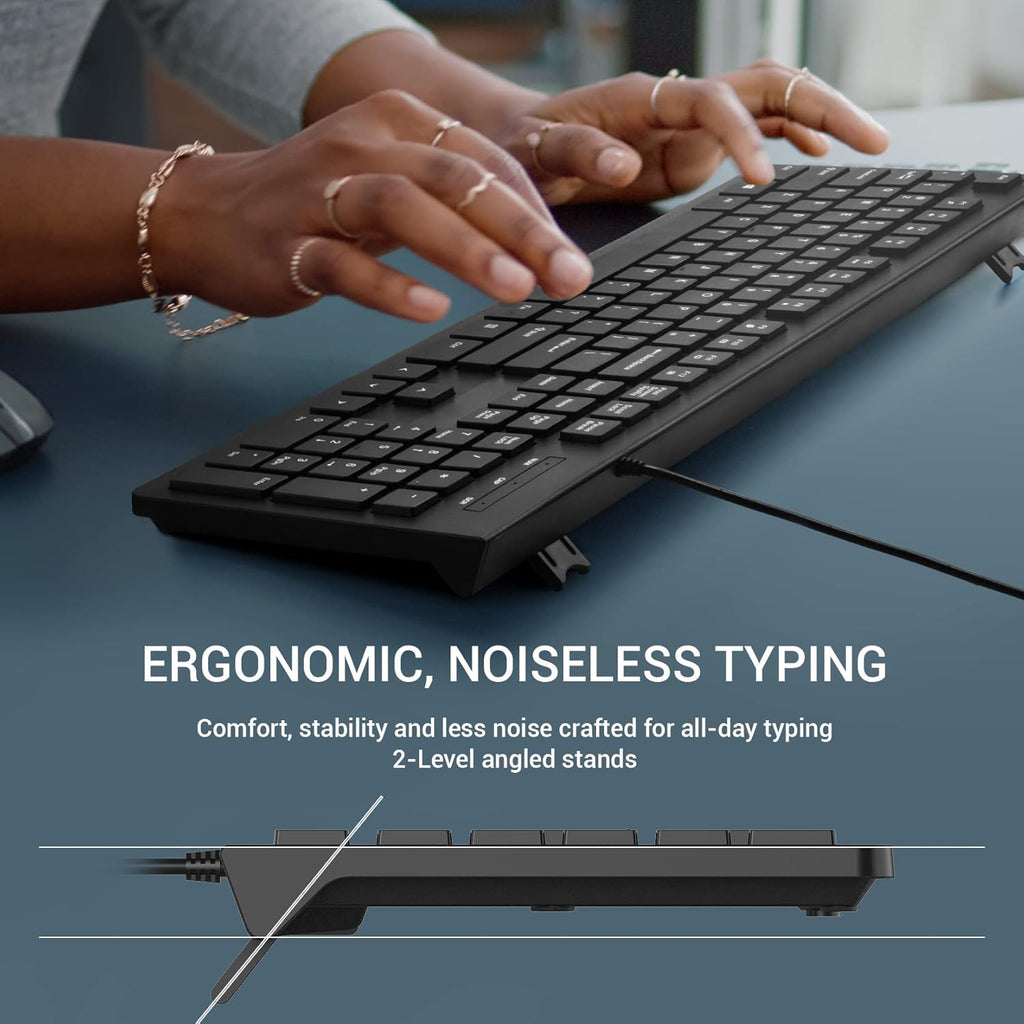 Computer Keyboard Wired, Plug Play USB Keyboard, Low Profile Chiclet Keys, Large Number Pad, Caps Indicators, Foldable Stands, Spill-Resistant, Anti-Wear Letters for PC Laptop (Black, 2-Pack)