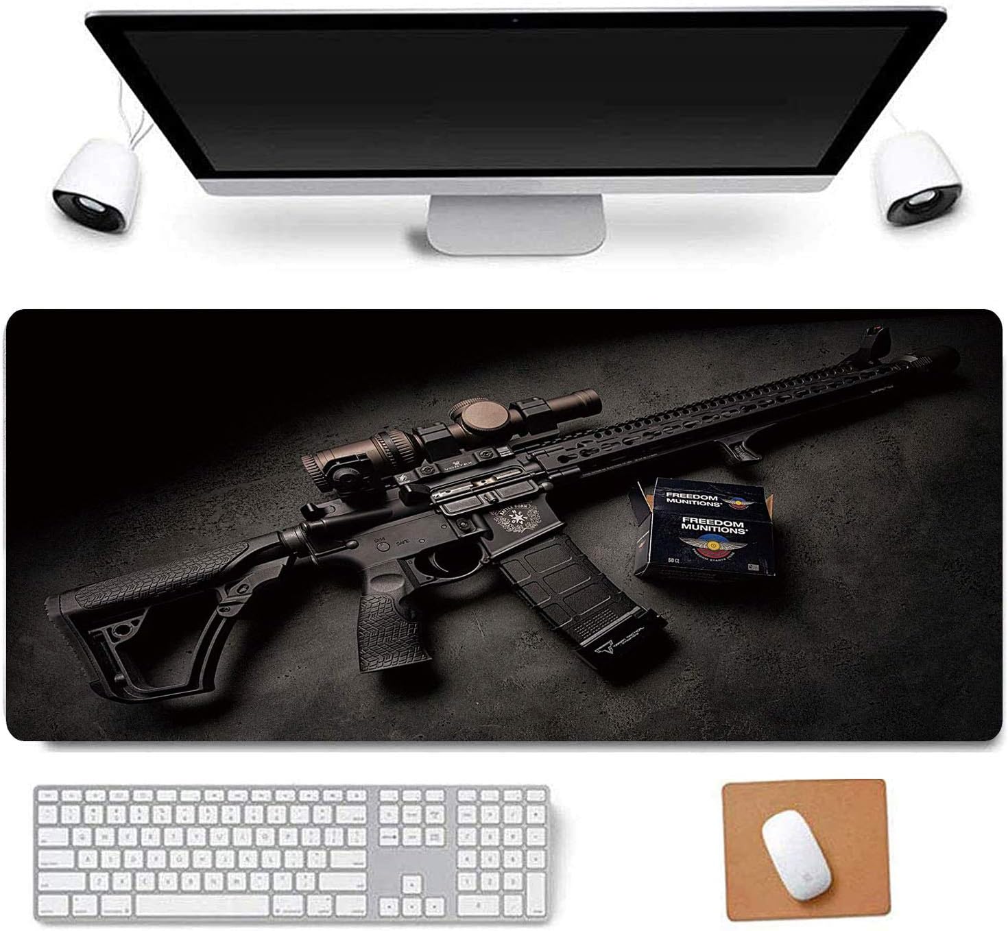 RTGGSEL 31.5x11.8 Inch Non-Slip Long Extended Large Gaming Mouse Pad with Stitched Edges XL Laptops Keyboard Mouse Mat (Black Gun)