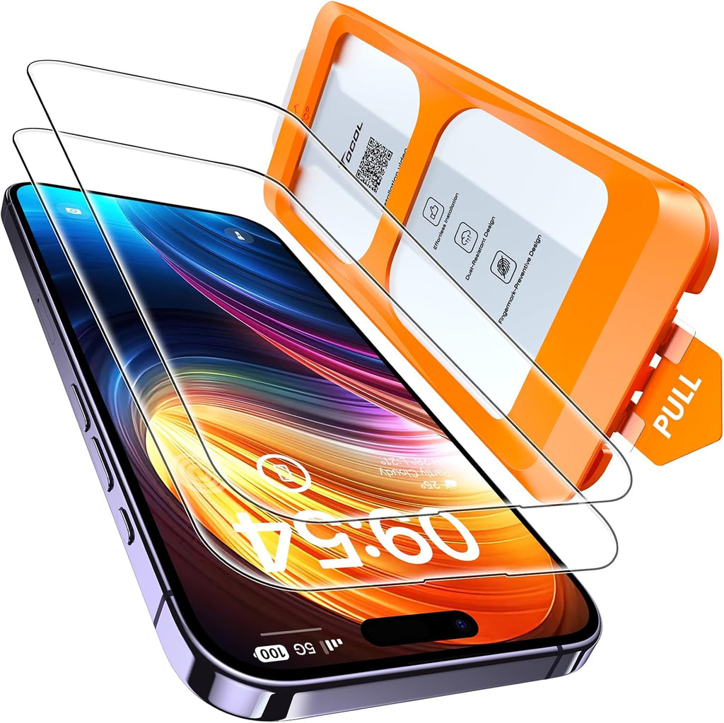 TOCOL for iPhone 14 Pro Max Screen Protector 9H Hardness Military Grade Shatterproof HD Tempered Glass Full Coverage Easy Installation Case Friendly 2 Pack
