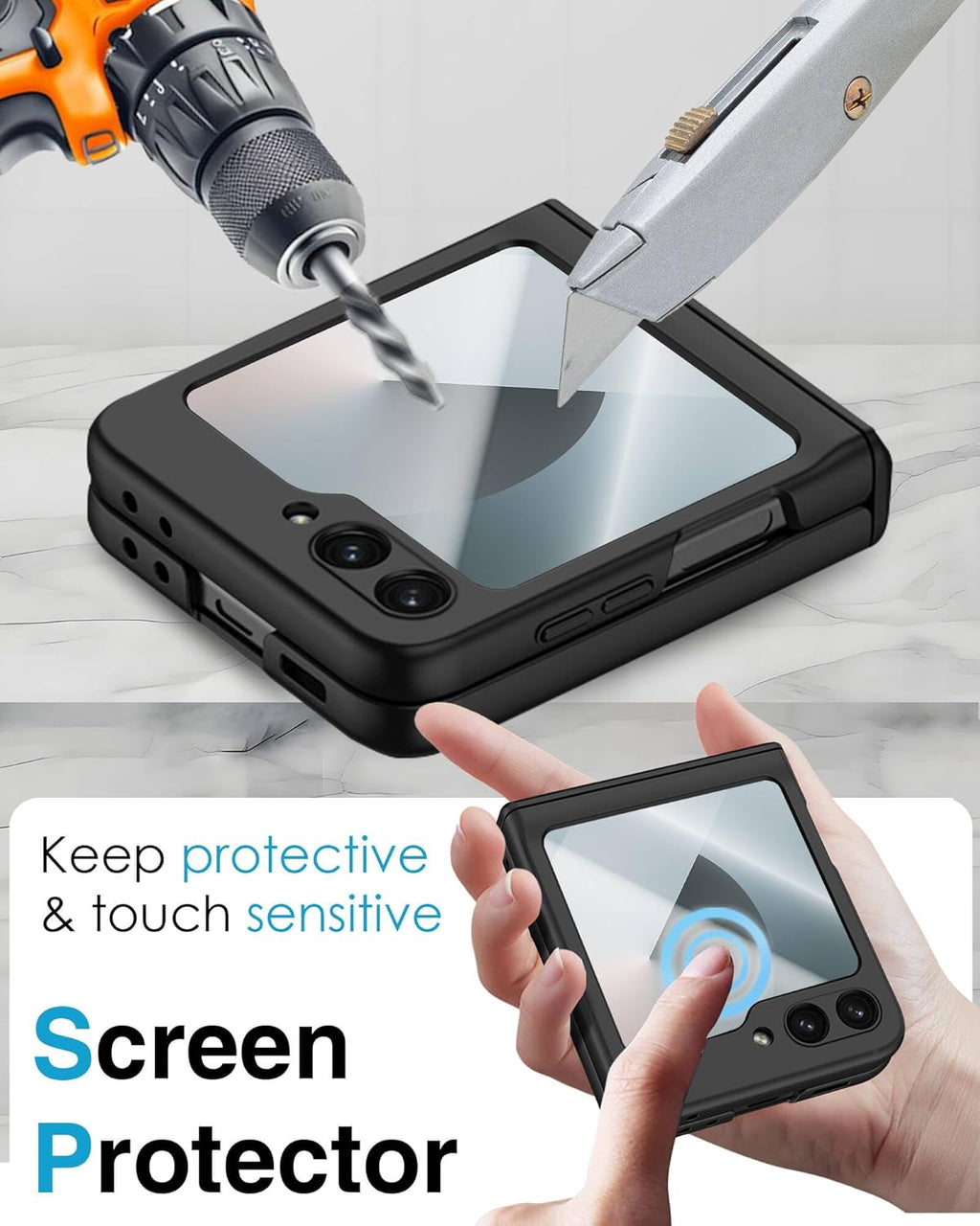 STORMTAL for Samsung Galaxy Z Flip 6 Case/Z Flip 7 FE Case, Hinge Protection, Built-in Screen Protector, Wireless Charging, Slim Rugged Phone Protective Case for Galaxy Z Flip 6 Black